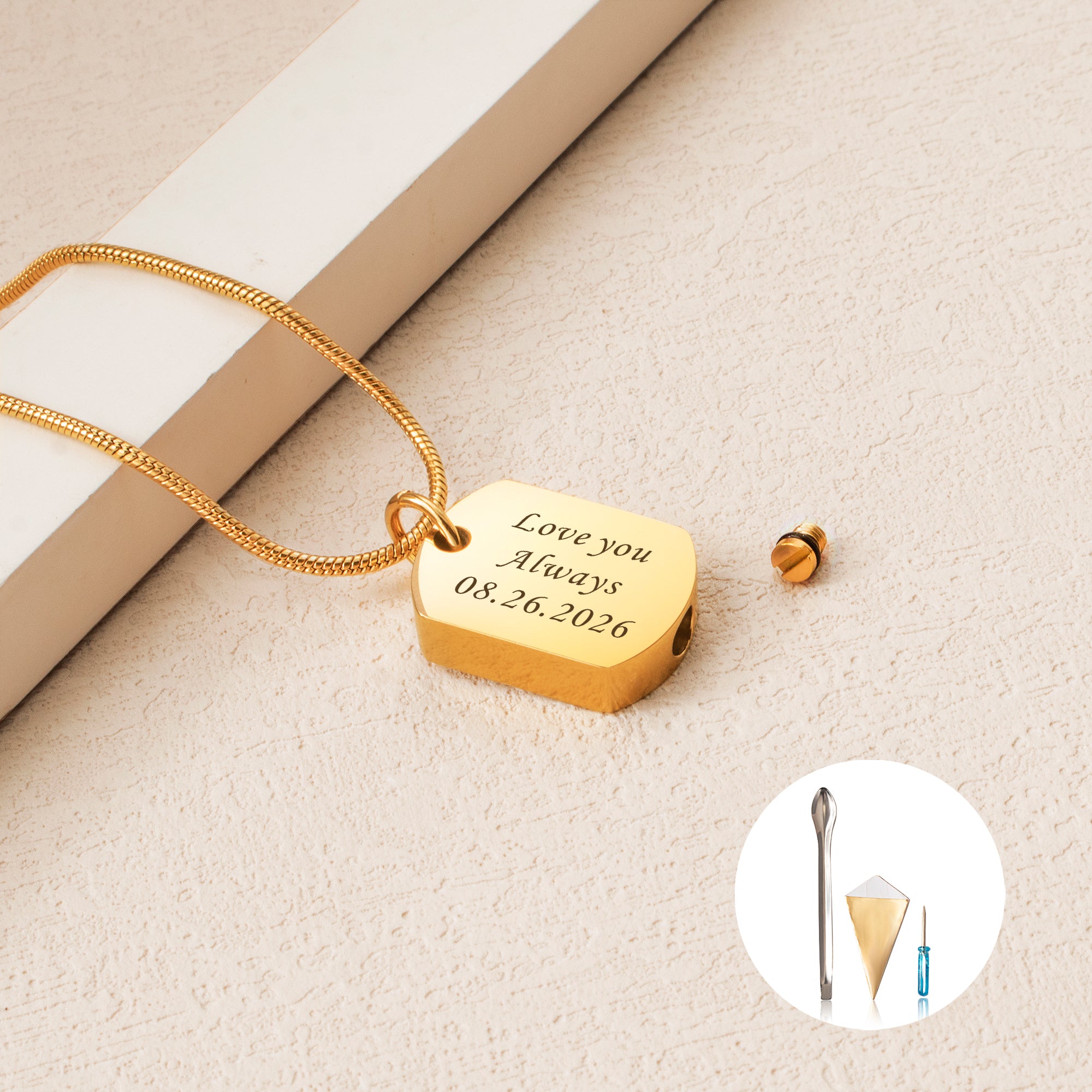 Vertical Engraving Memorial Dog Tag Urn Necklace