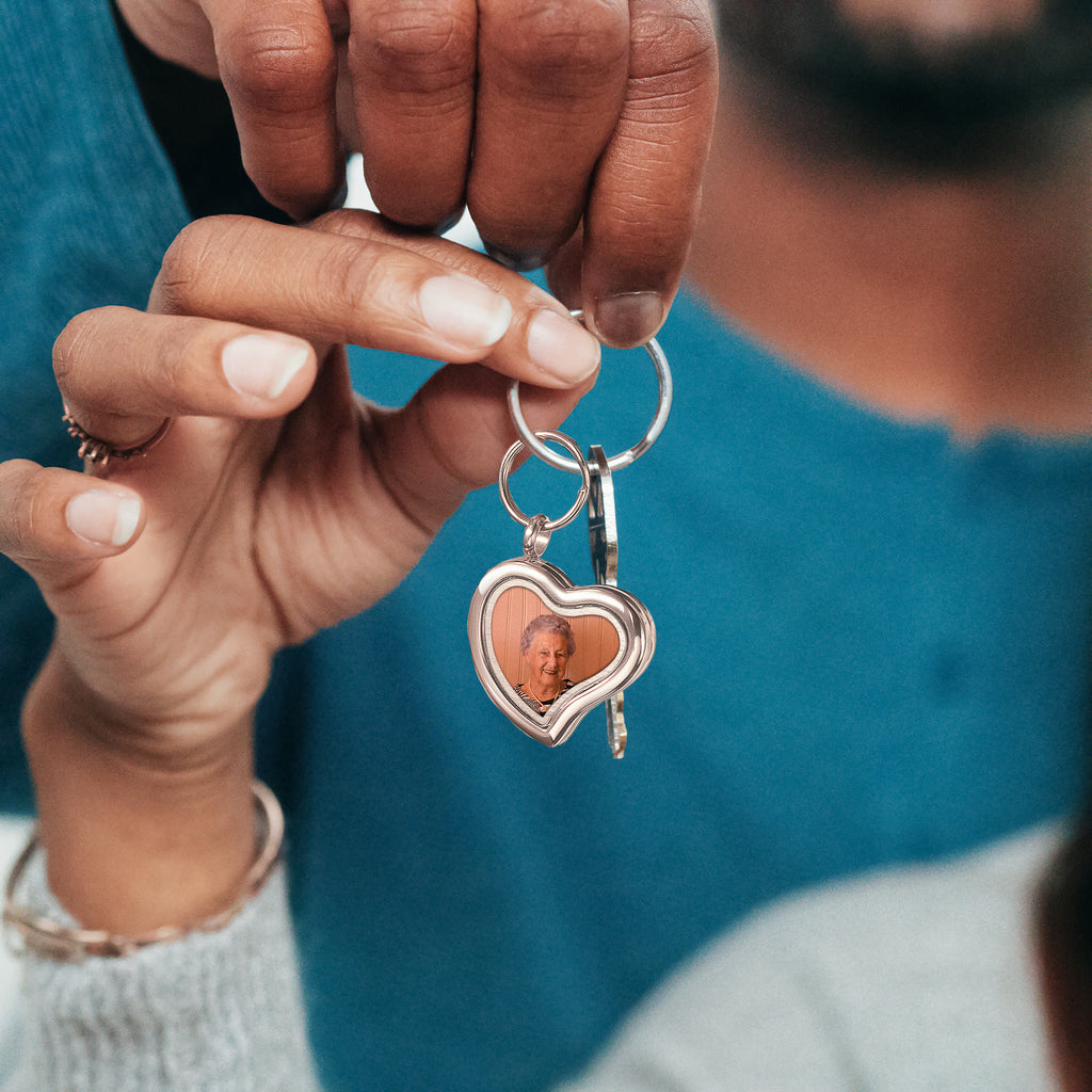 Sideways Heart Photo Locket Memorial Keychain