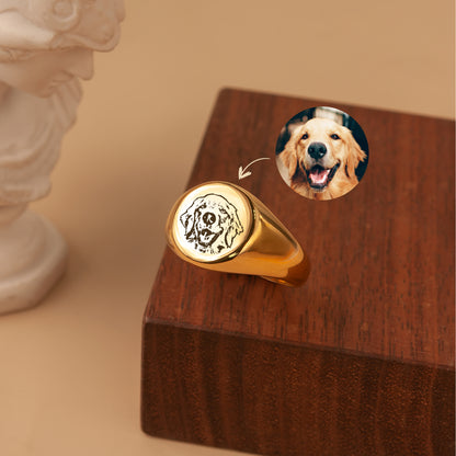 Pet Portrait Engraved Signet Ring