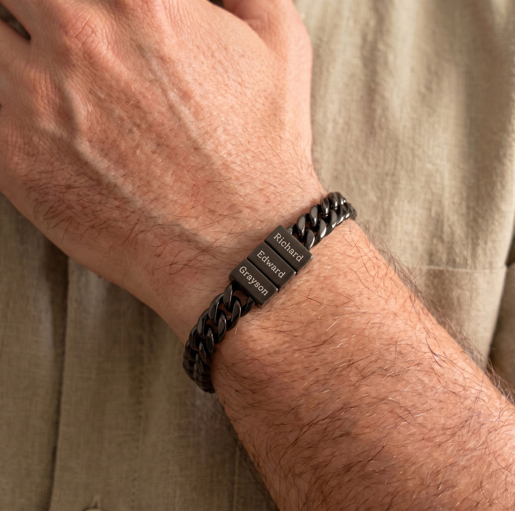 Personalized Men's Engraved Cube Bracelet