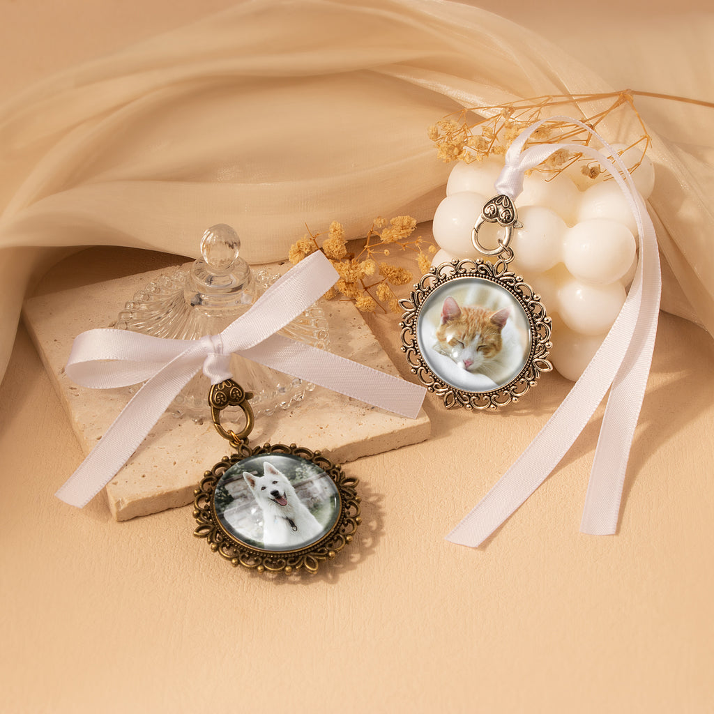 Round Double-Sided Photo Wedding Resin Ribbon Brooch