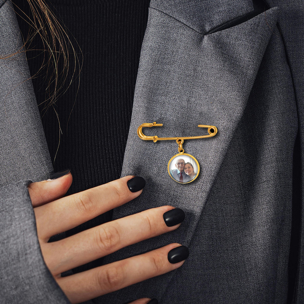 Vertical Round Graduation Photo Brooch Pin