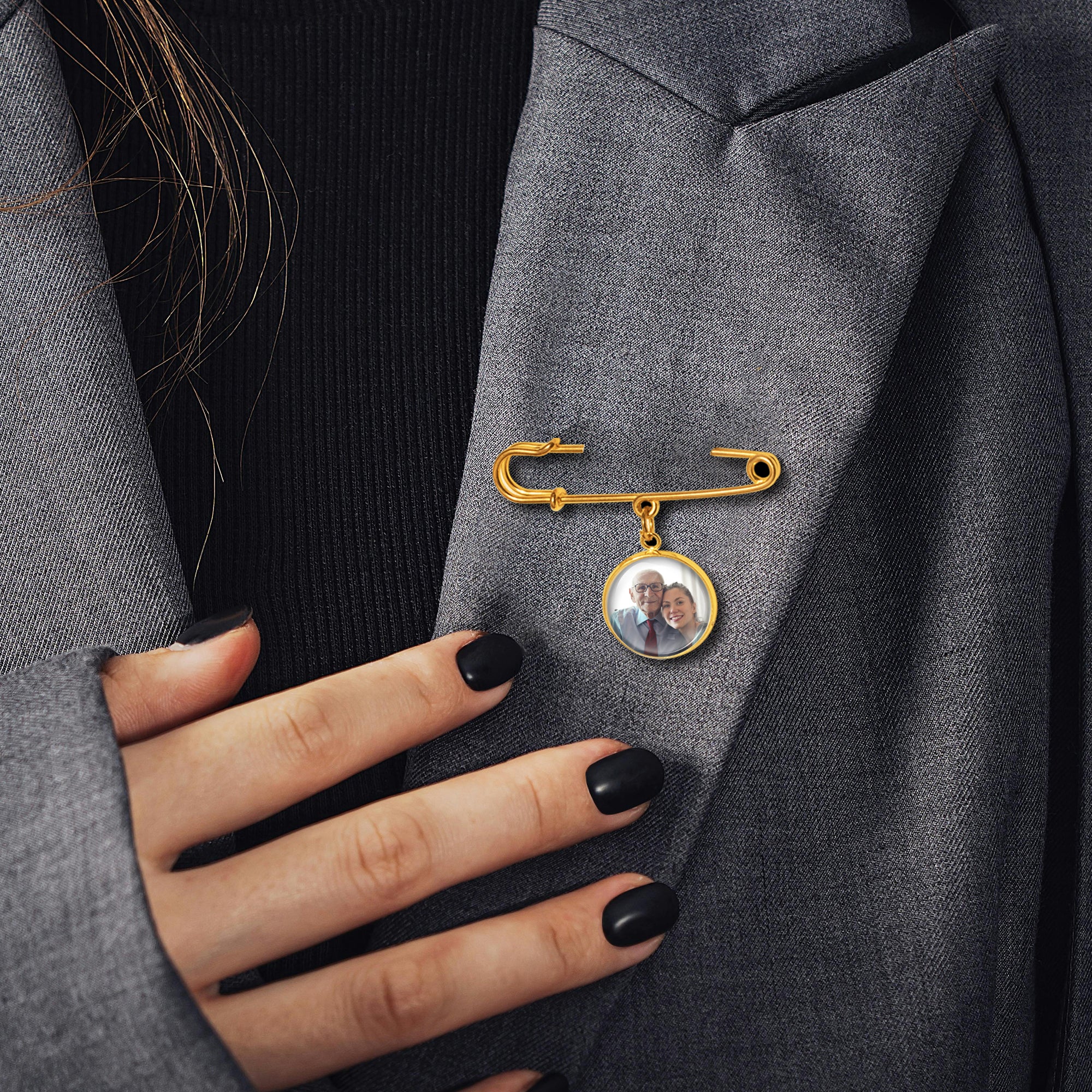 Vertical Round Graduation Photo Brooch Pin