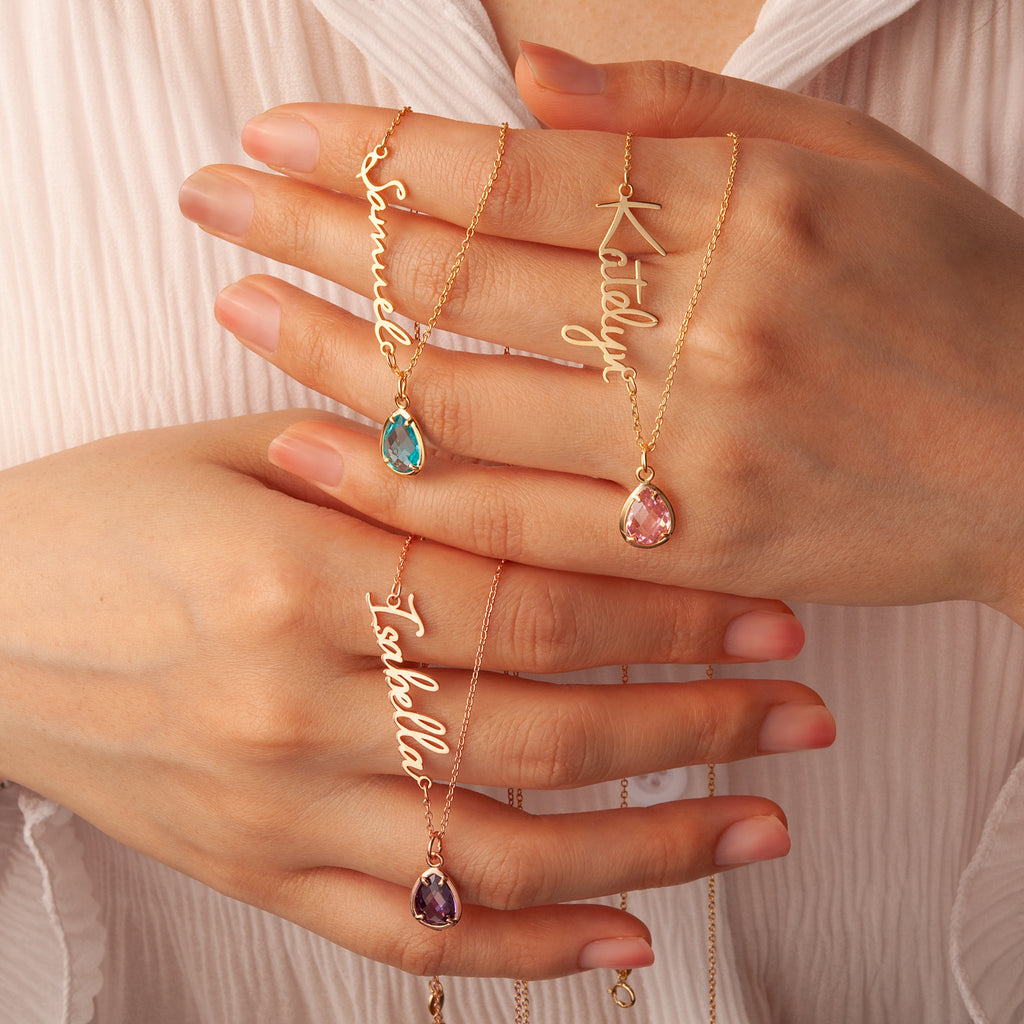 Personalized Name Necklace with Birthstone Charm