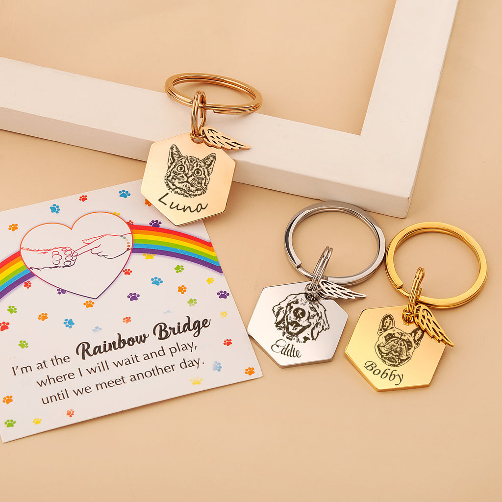 Hexagon Pet Portrait Pet ID Key Chain