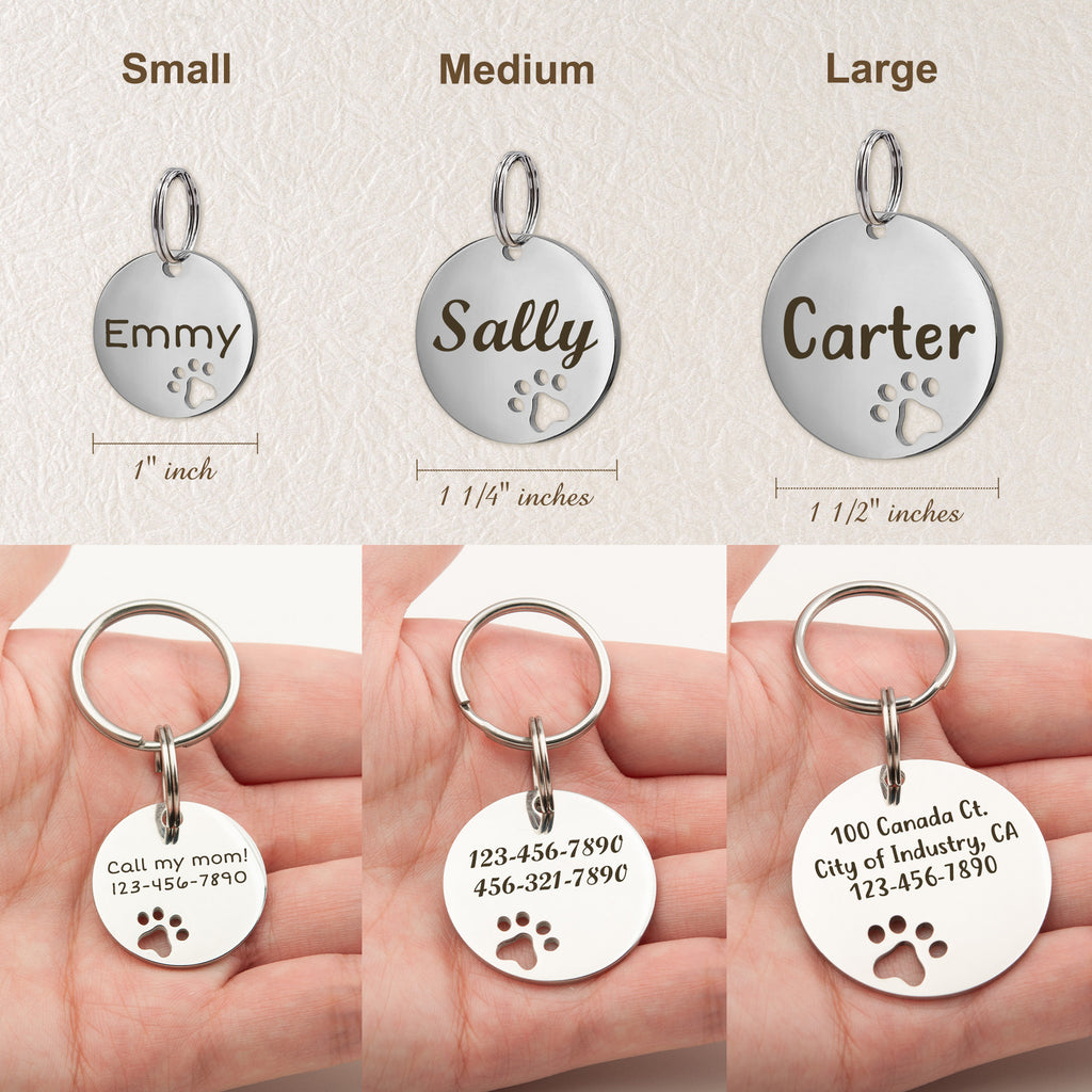 Round Paw Print Cut-Out Pet ID Dog Tag