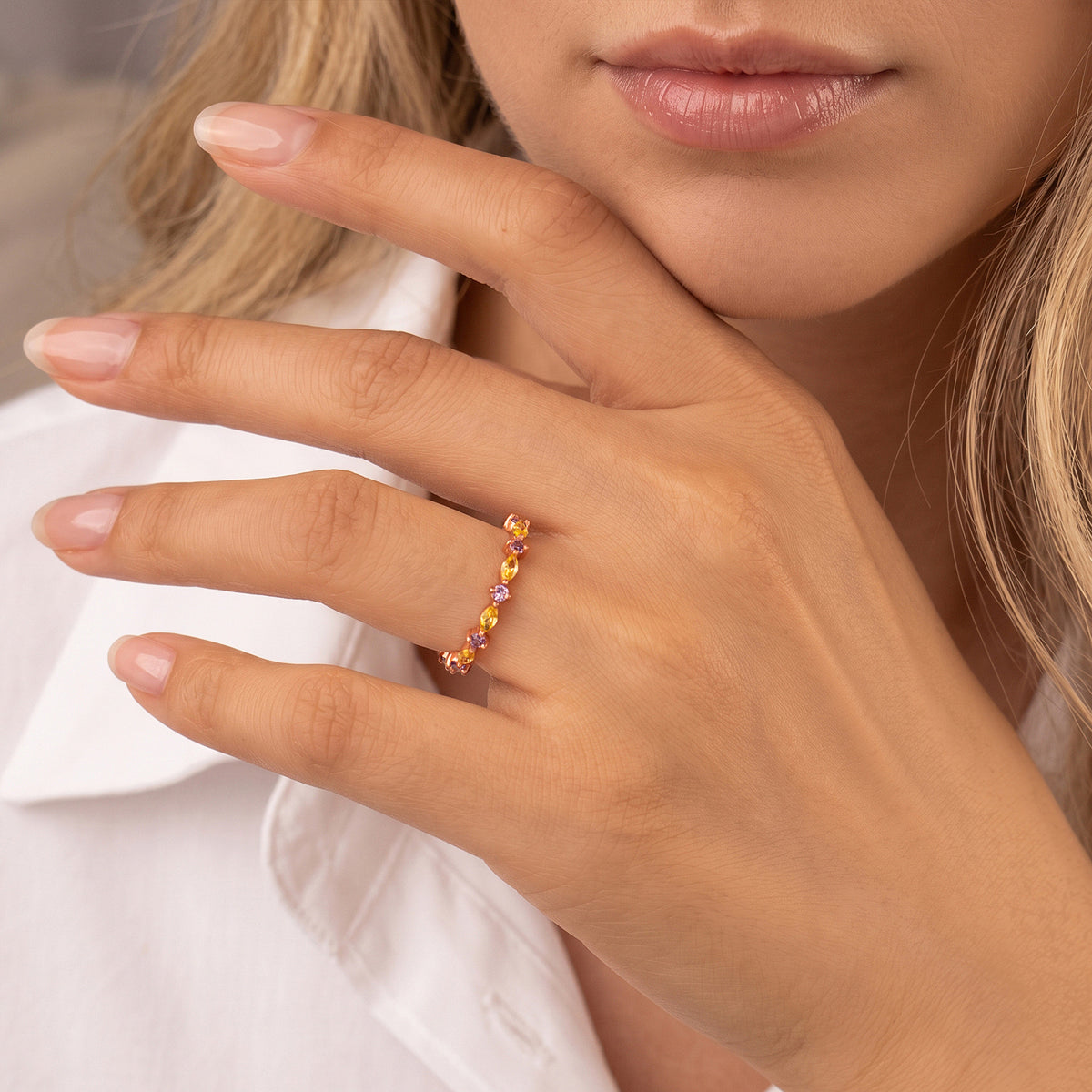 Personalized Marquise and Round Birthstone Ring