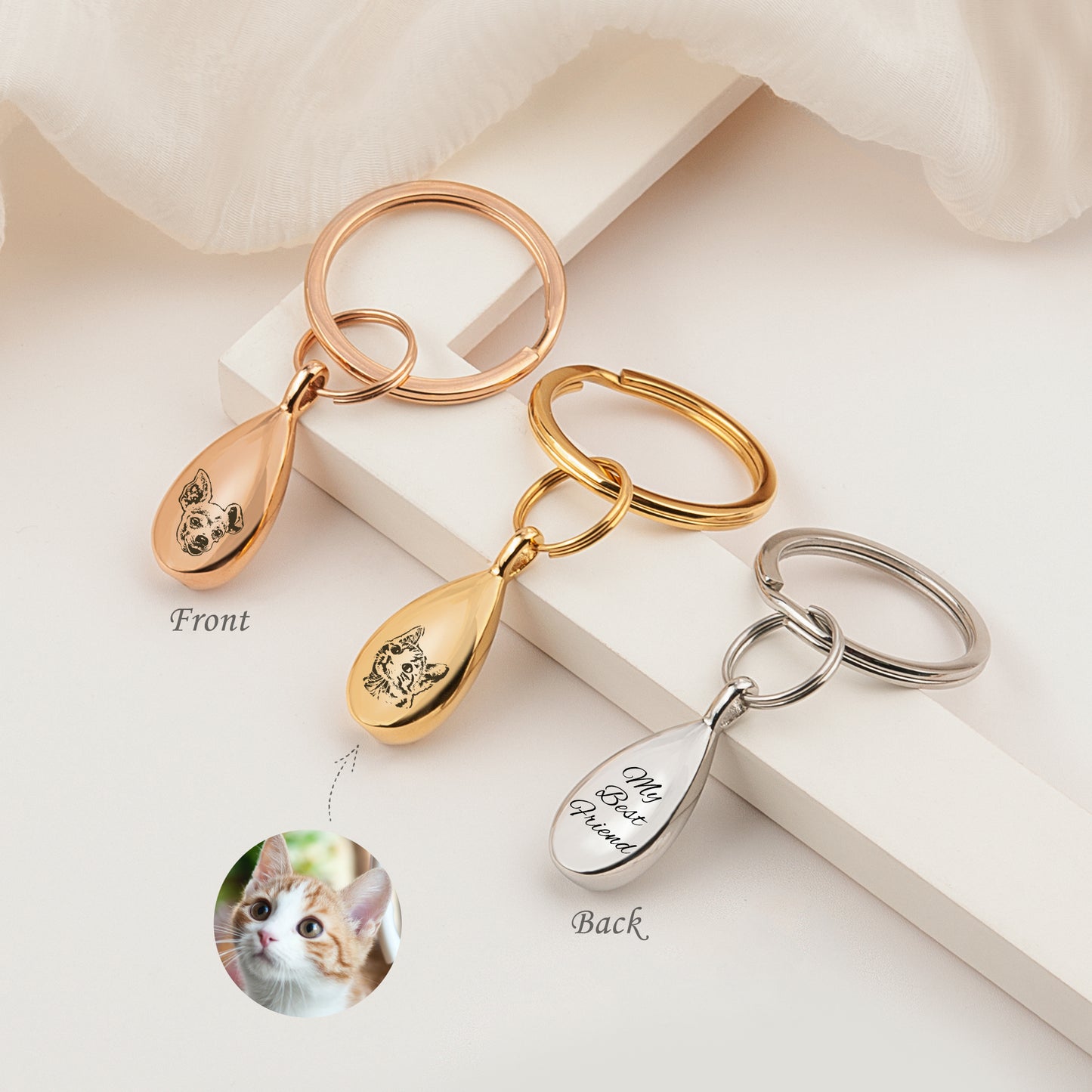 Teardrop Pet Portriat Memorial Ashes Holder Key Chain