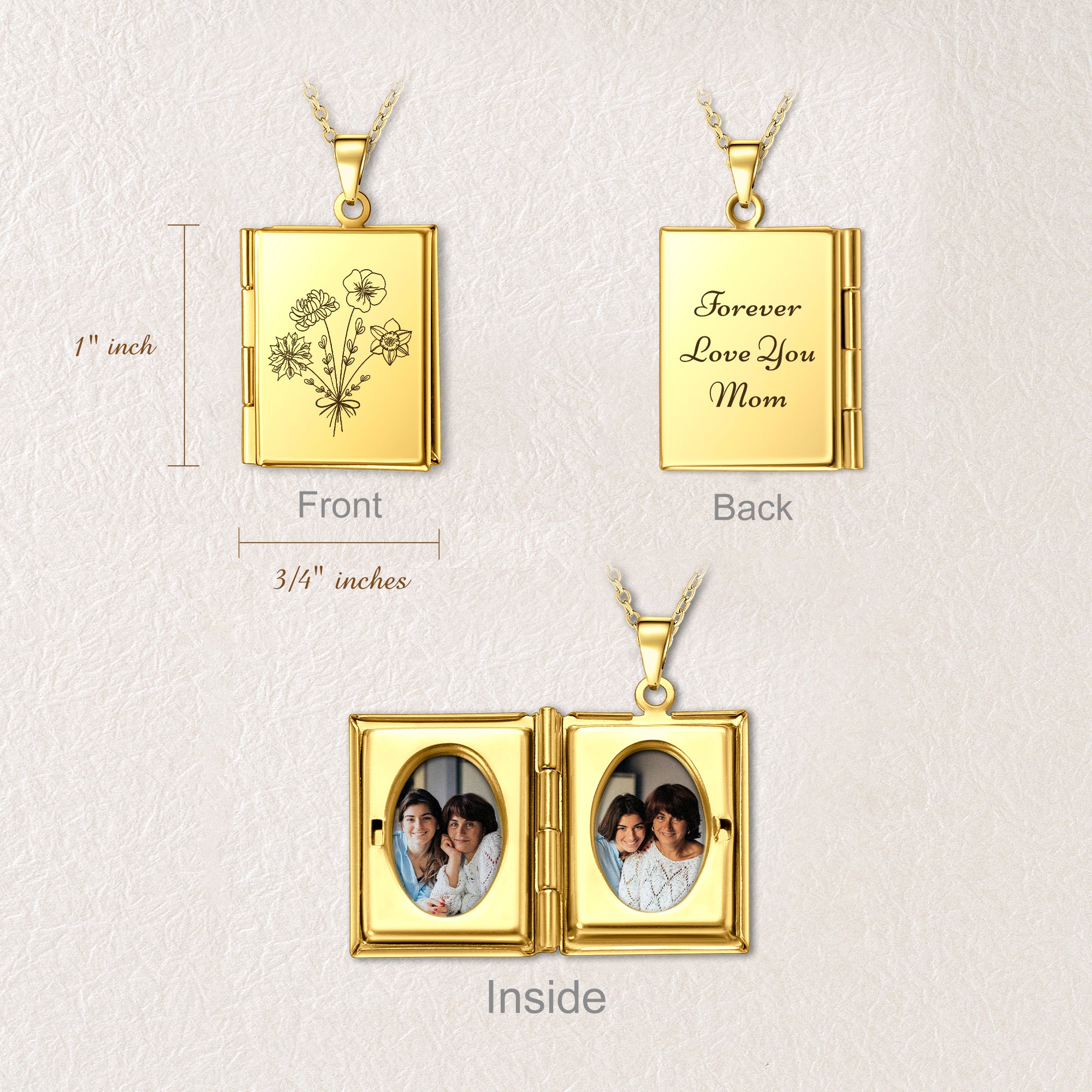 Square Build Your Own Bouquet Photo Locket Necklace