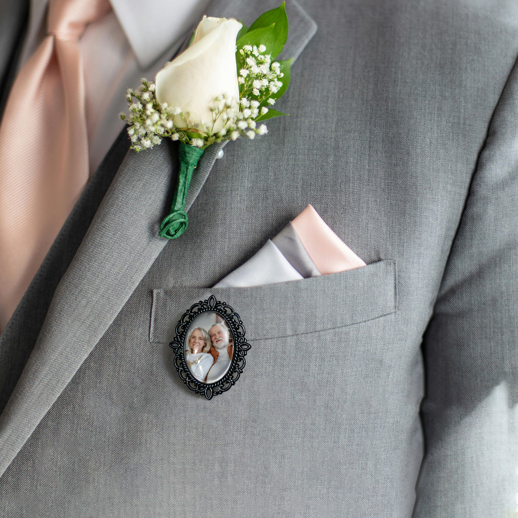 Vintage Oval Resin Wedding Photo Brooch Pin