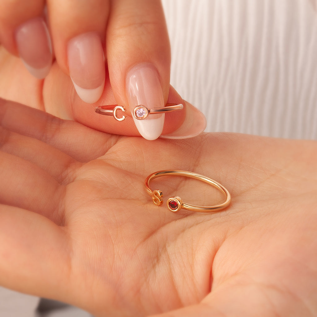 Parallel Initial Birthstone Ring