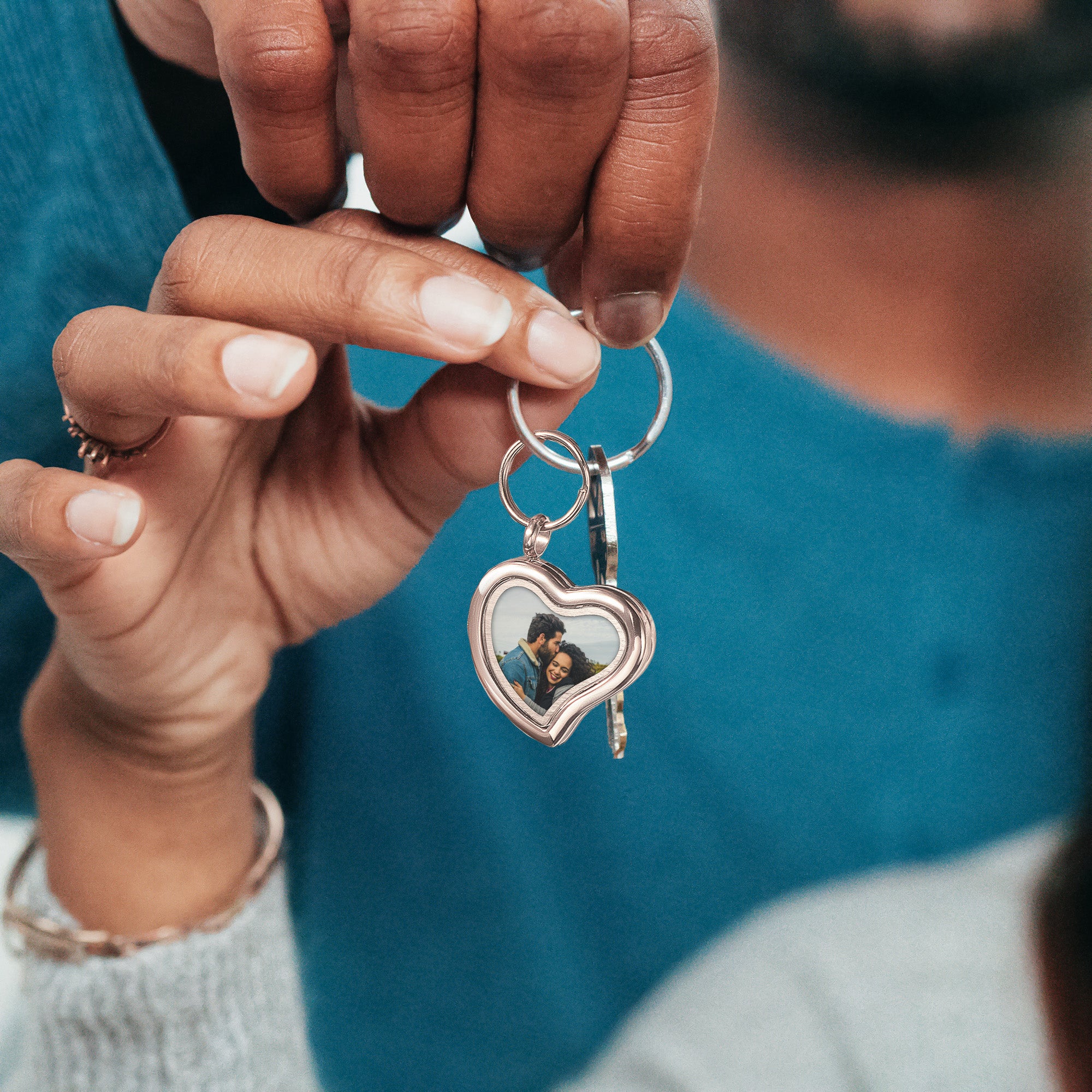 Sideways Heart Photo Locket Keychain