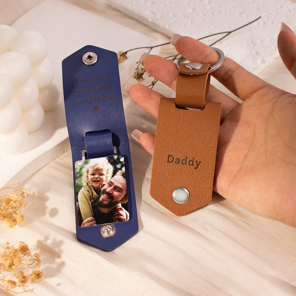 Personalized Men's Leather Photo Keychain
