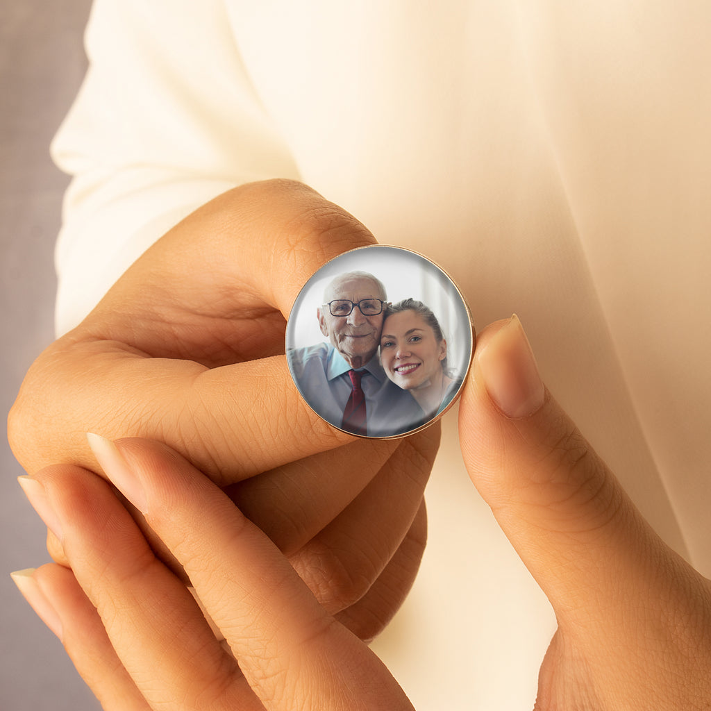Personalized Round Wedding Photo Charm Pin