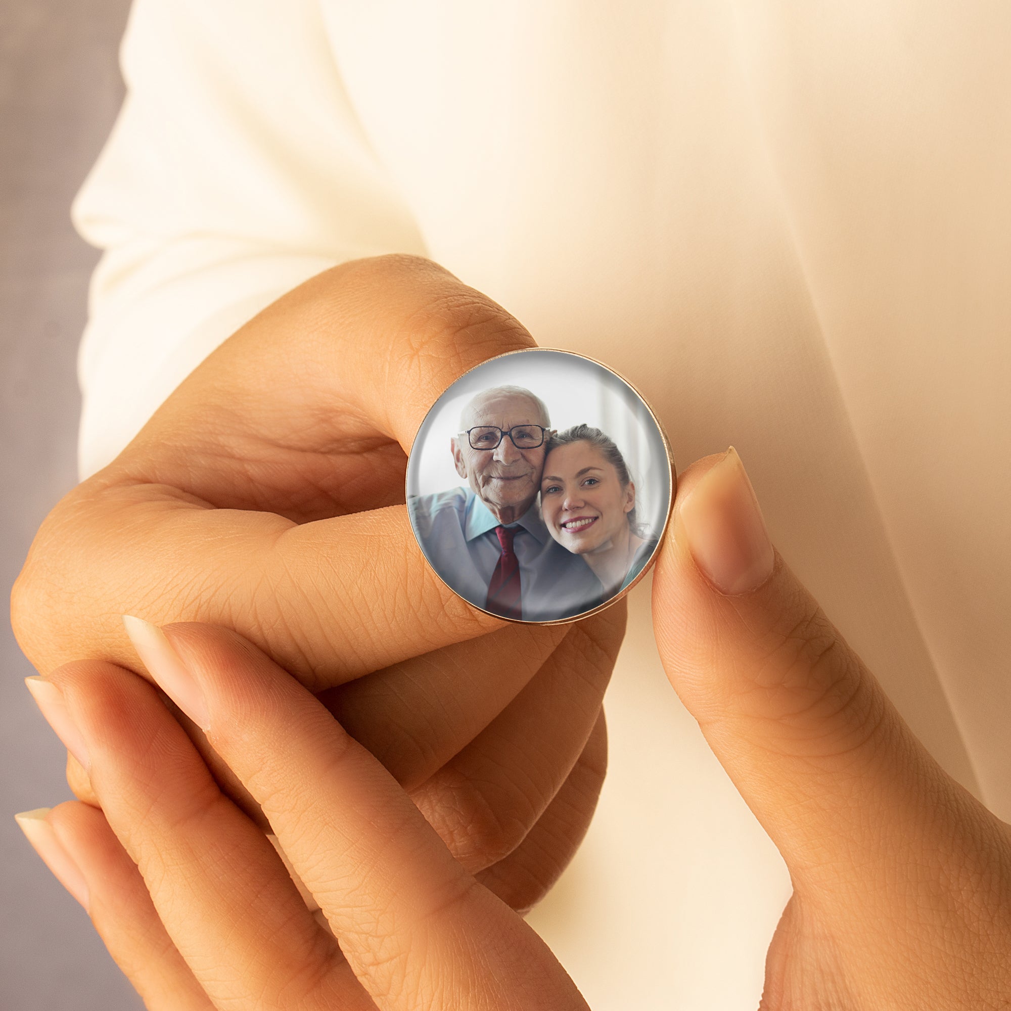 Personalized Round Wedding Photo Charm Pin