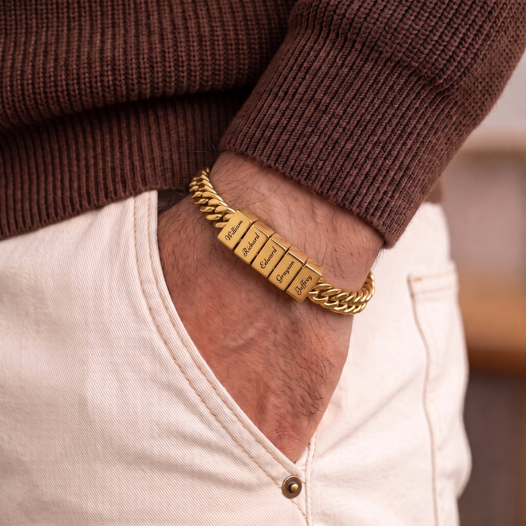 Personalized Men's Engraved Cube Bracelet