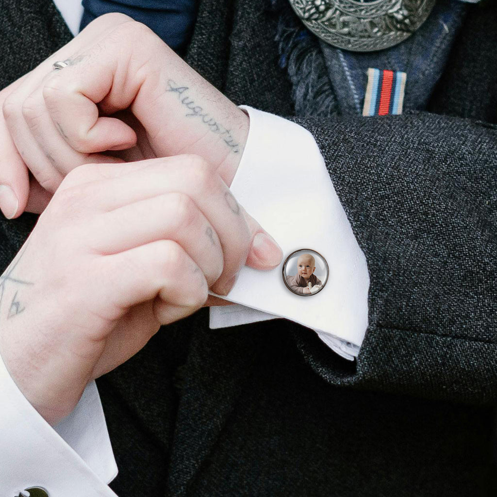Round Photo Cufflinks with Glass Dome Cab