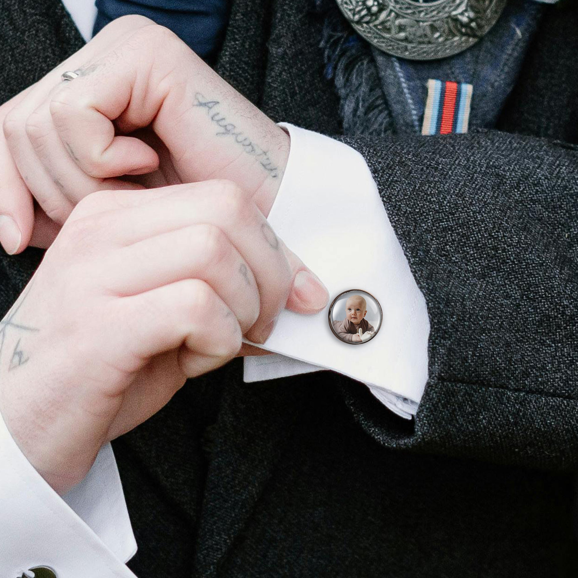 Round Photo Cufflinks with Glass Dome Cab