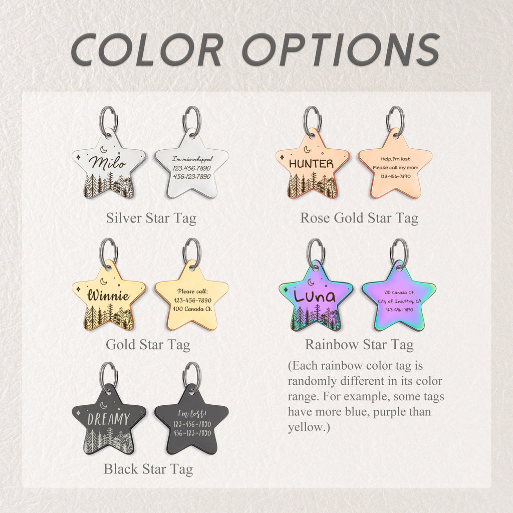 Personalized Forrest Starry Sky Star Shaped Pet ID Dog Tag for Cat or Dog
