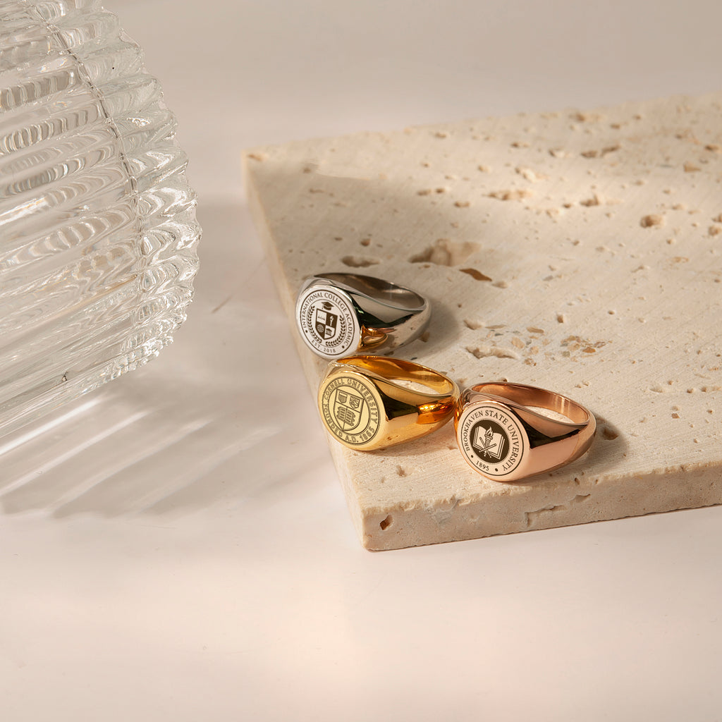 Custom College Emblem Logo Signet Ring