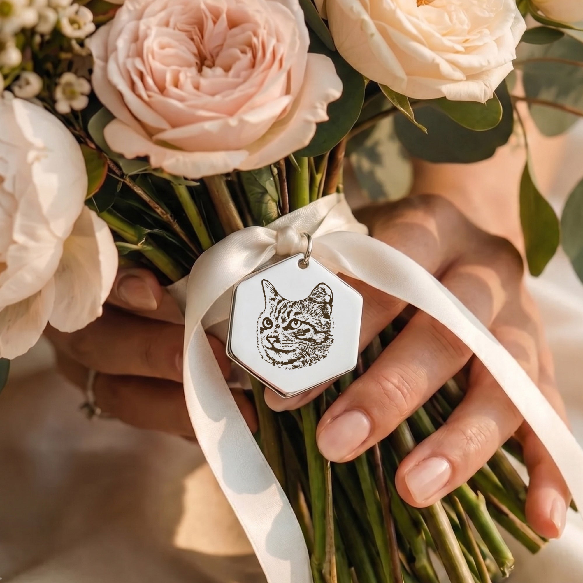 Hexagon Pet Portrait Wedding Bouquet Charm