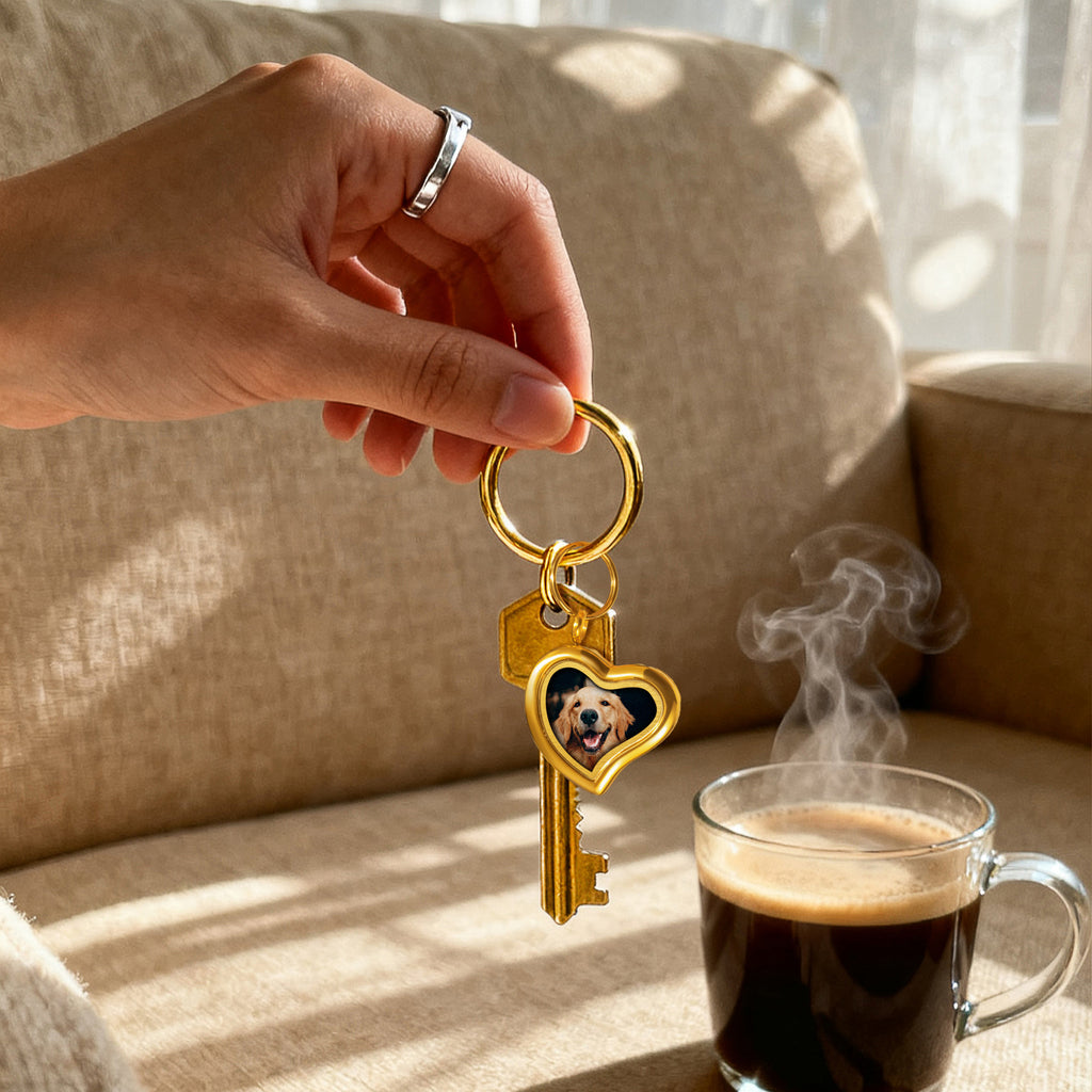 Sideways Heart Photo Locket Pet Memorial Keychain