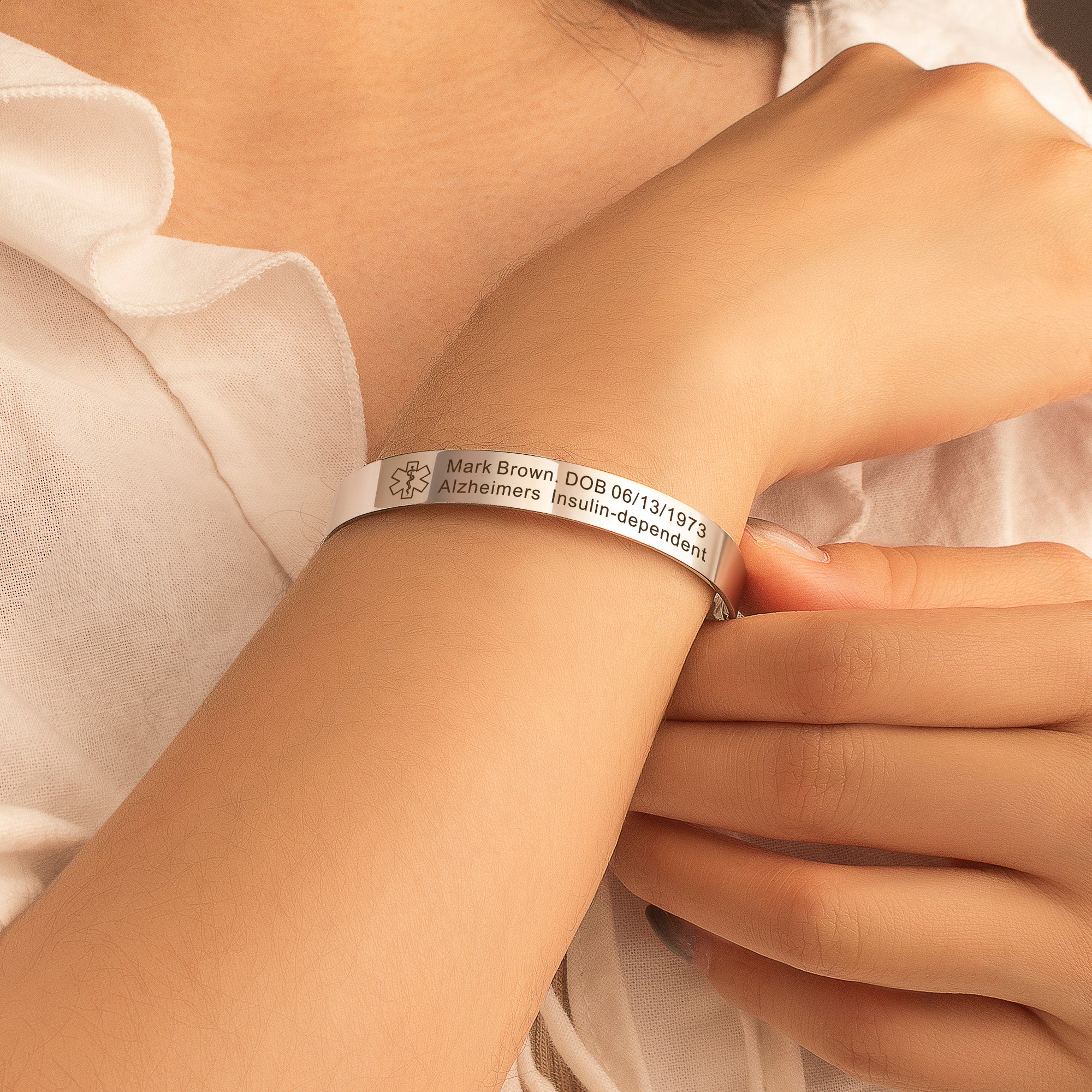 Medical Id Round Cuff Bangle