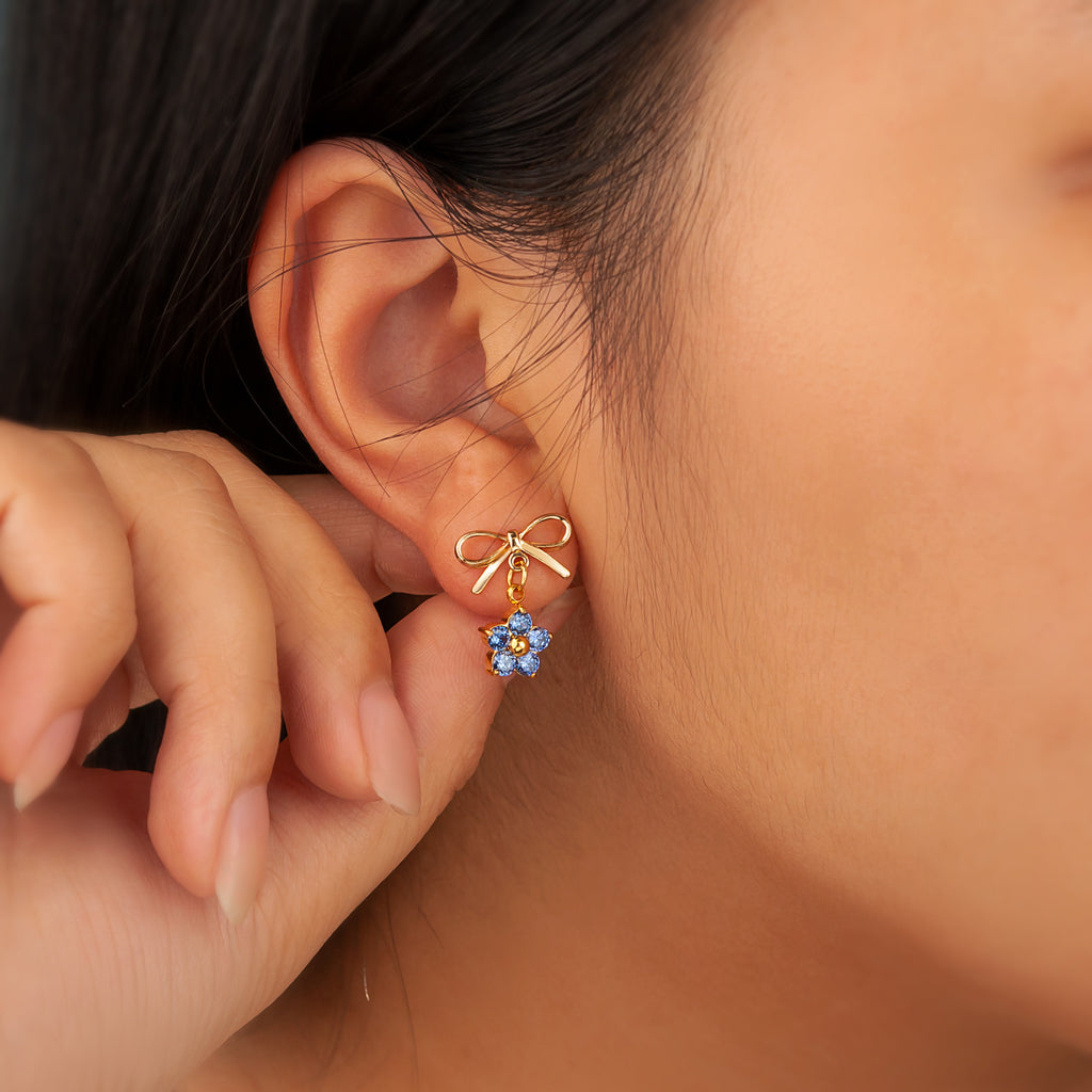Plum Blossom Birthstone Bow Earrings