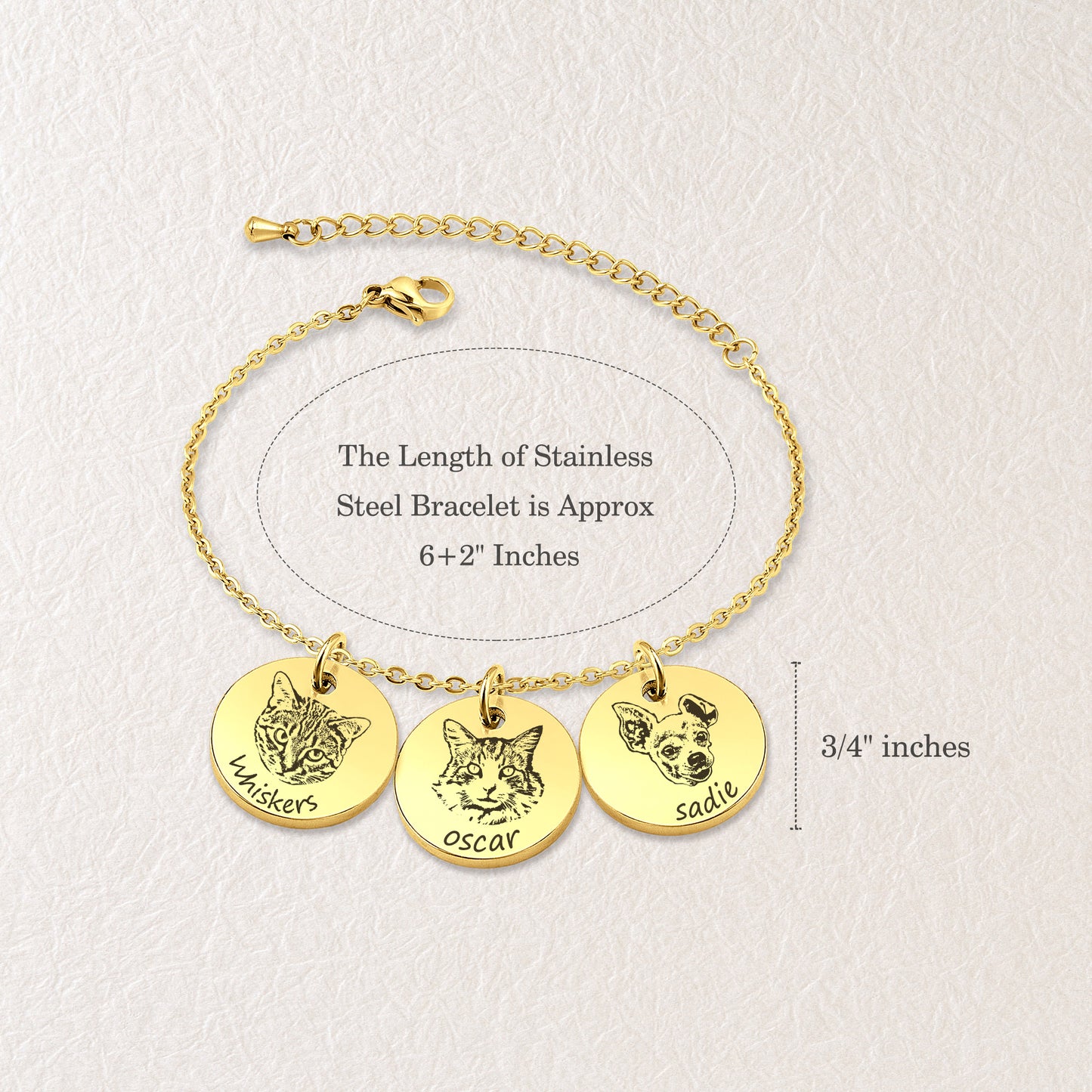 Personalized Pet Portrait Stainless Steel Charm Bracelet