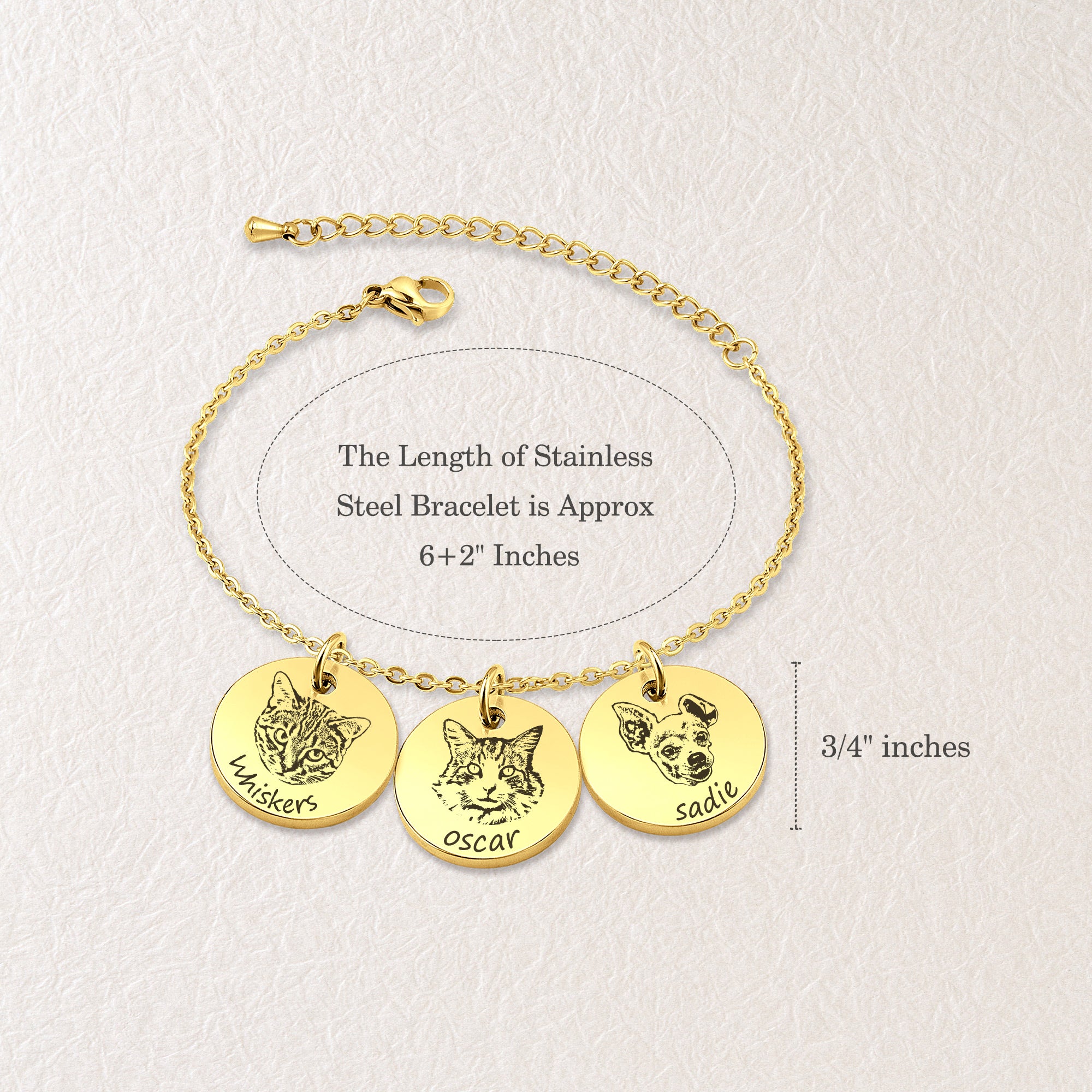Personalized Pet Portrait Stainless Steel Charm Bracelet