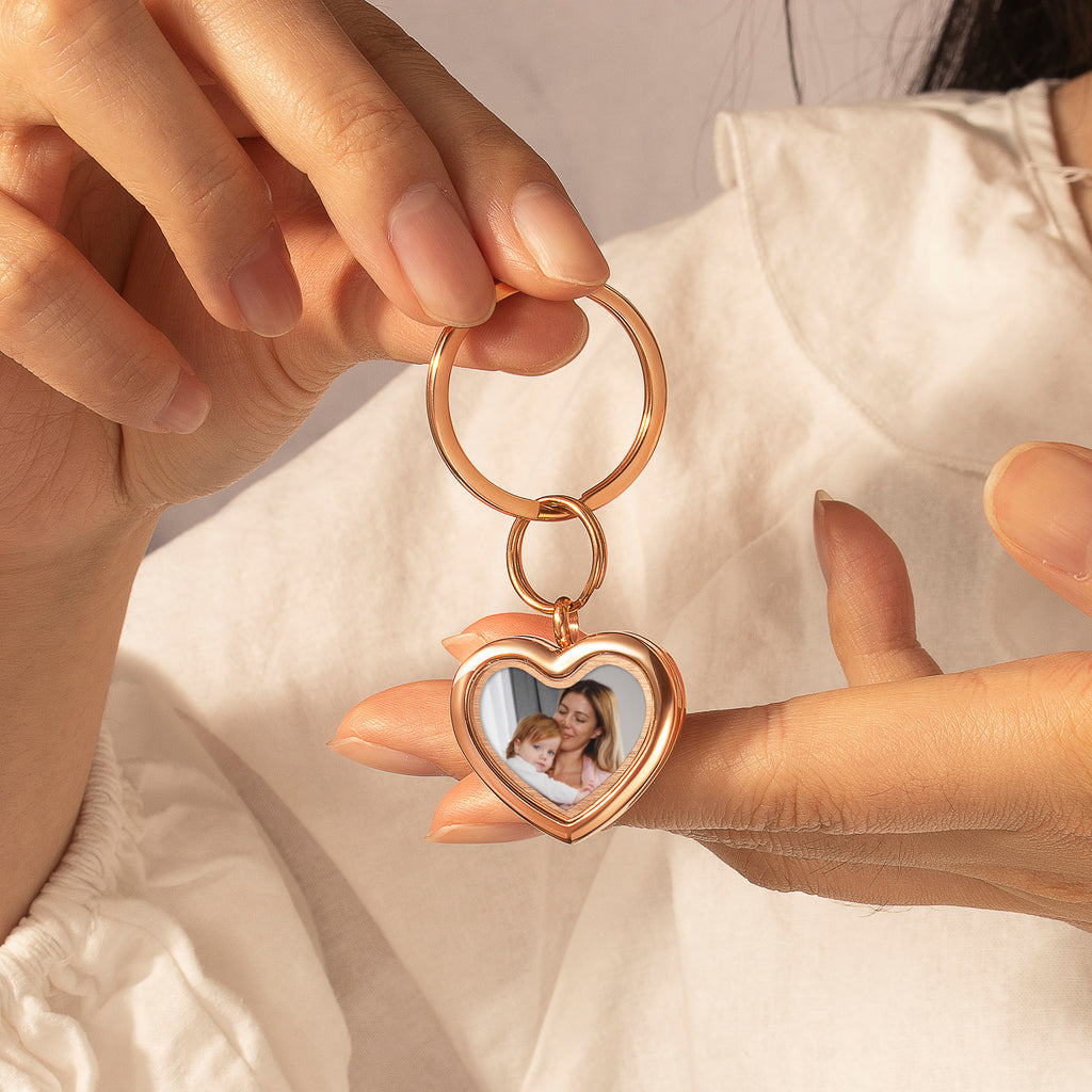 Glass Heart Photo Locket Keychain