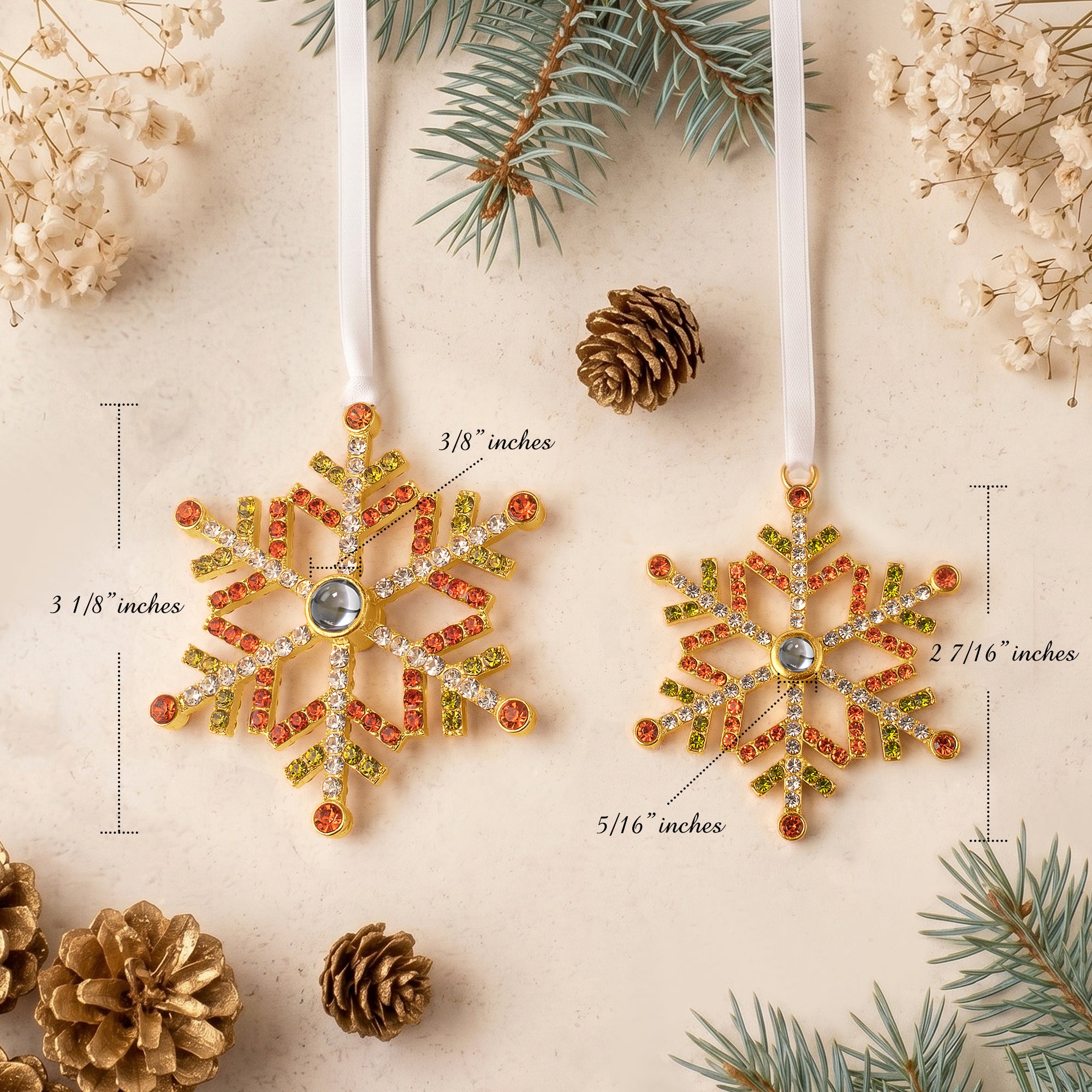 Colorful Rhinestone Snowflake Photo Projection Christmas Ornament