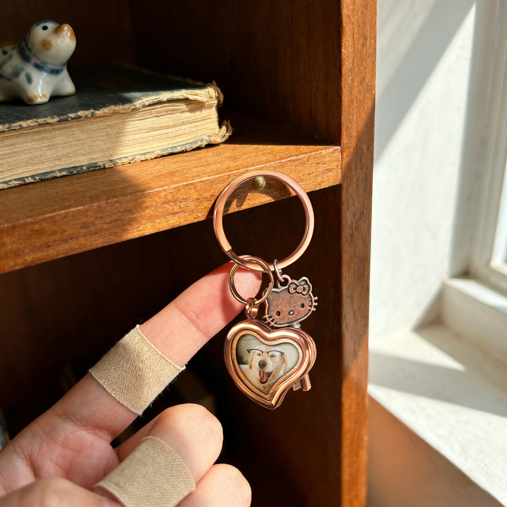 Sideways Heart Photo Locket Pet Memorial Keychain