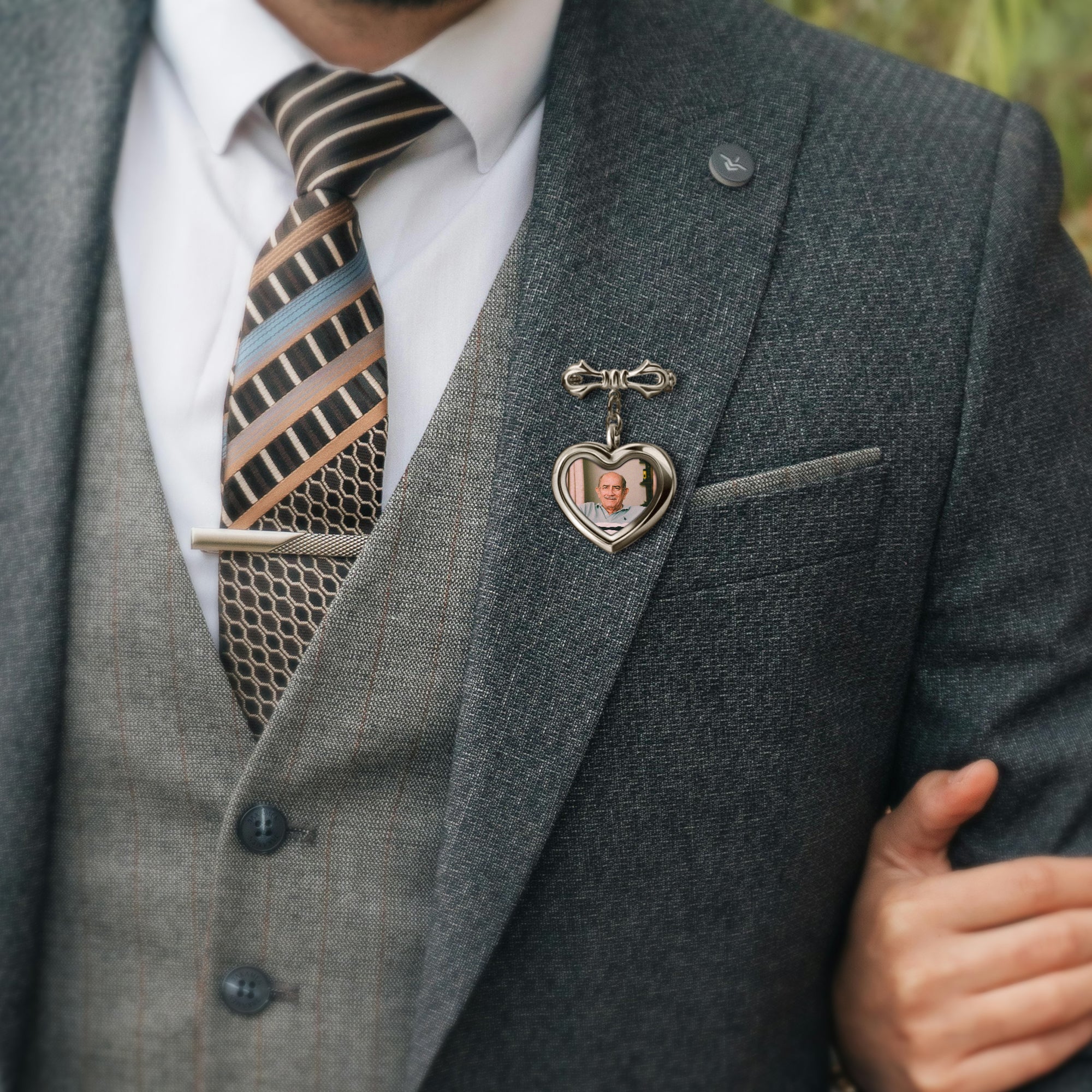 Glass Heart Photo Locket Brooch Pin