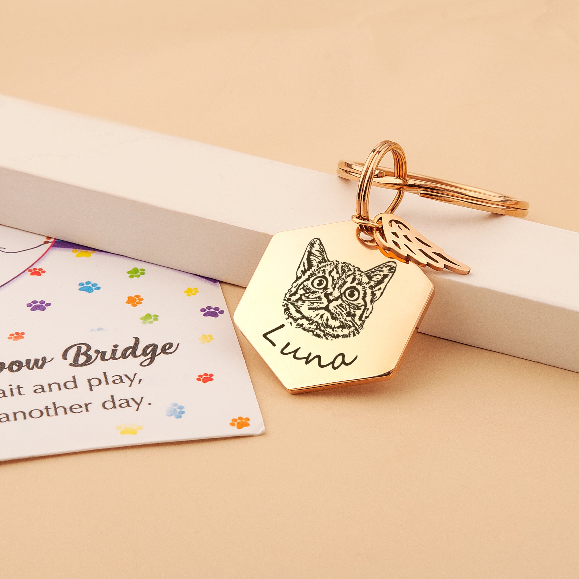 Hexagon Pet Portrait Pet ID Key Chain