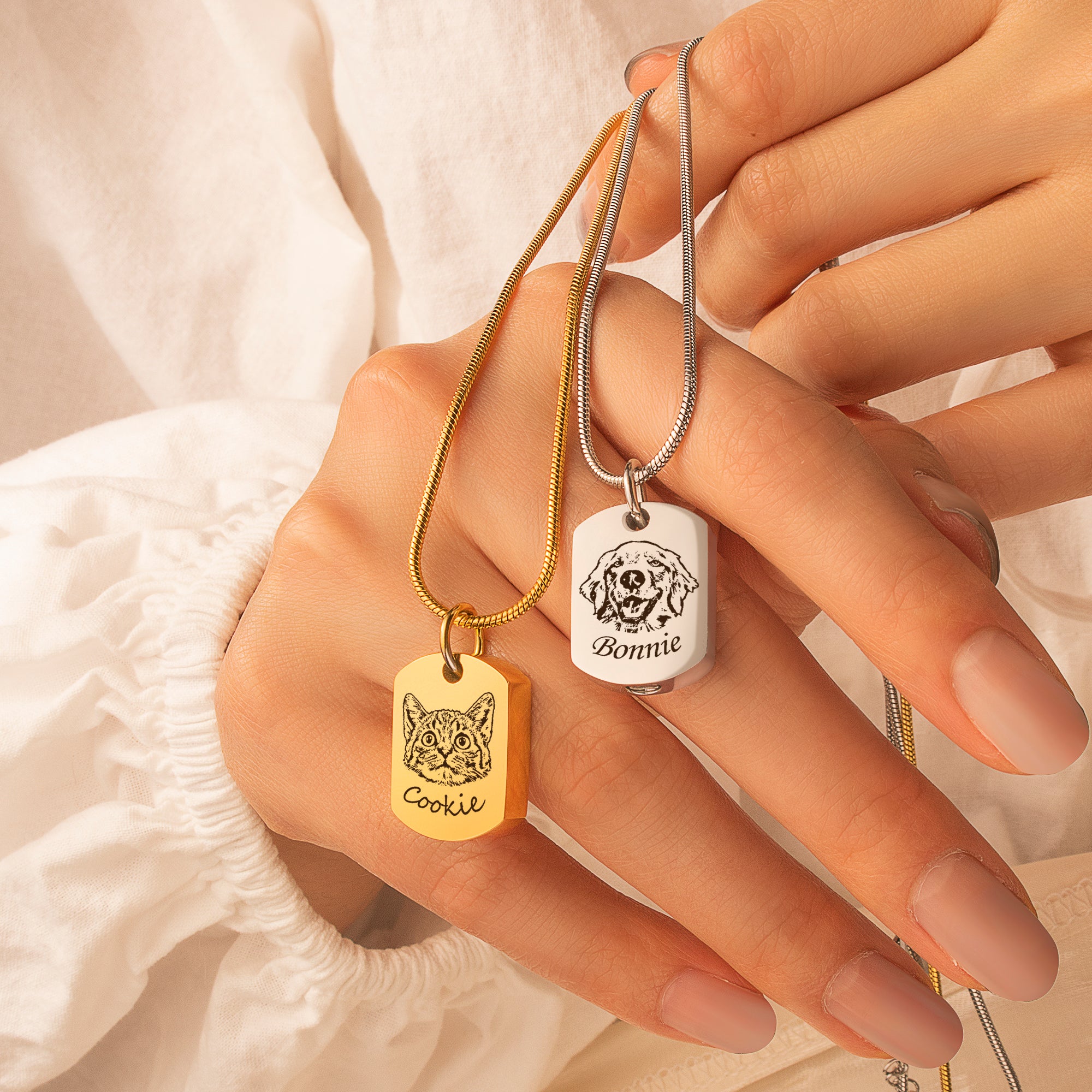 Pet Portrait Memorial Dog Tag Necklace