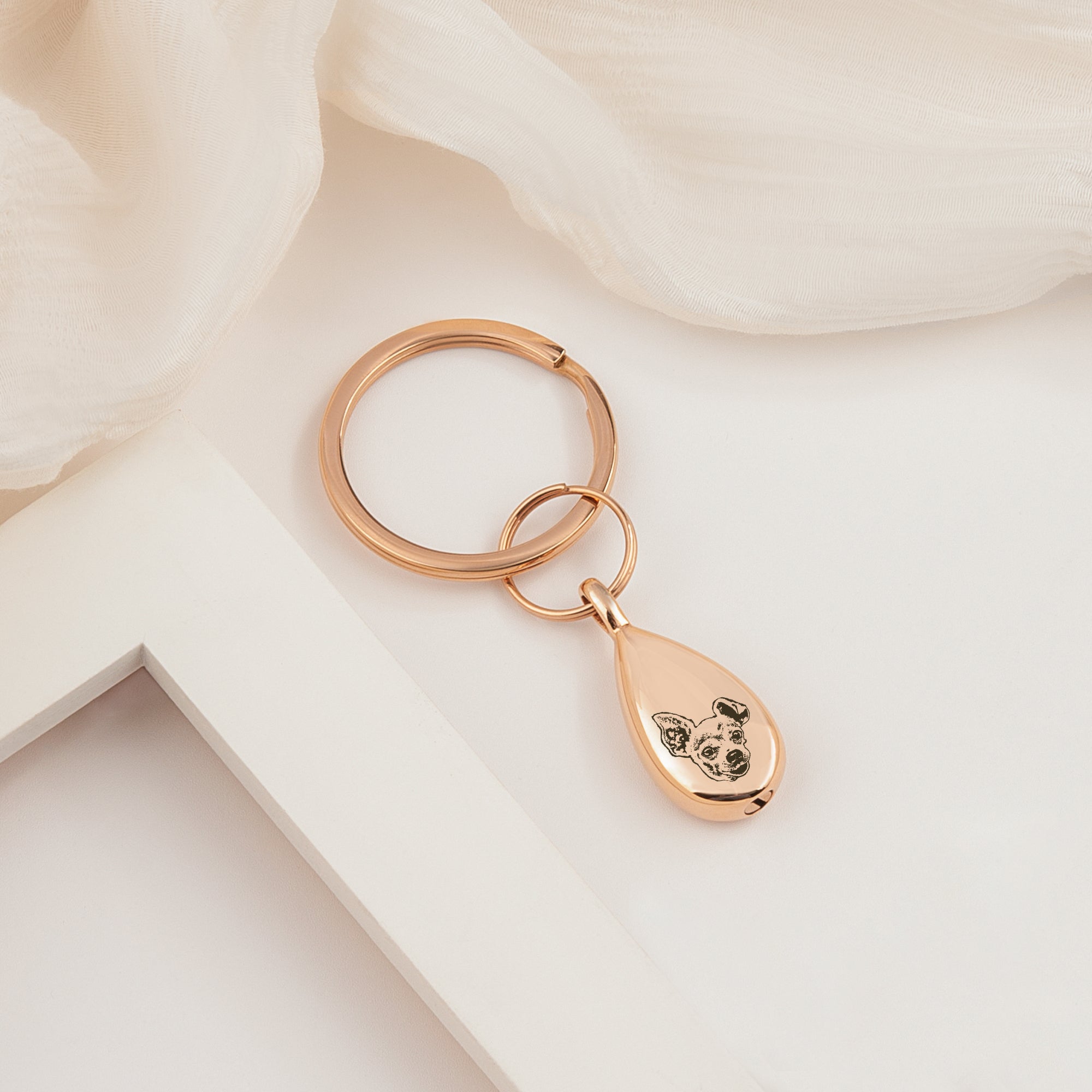 Teardrop Pet Portrait Memorial Ashes Holder Key Chain