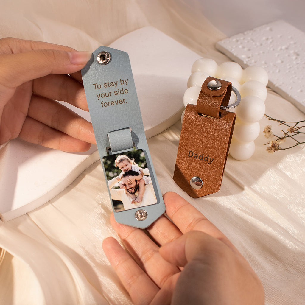 Personalized Men's Leather Photo Keychain