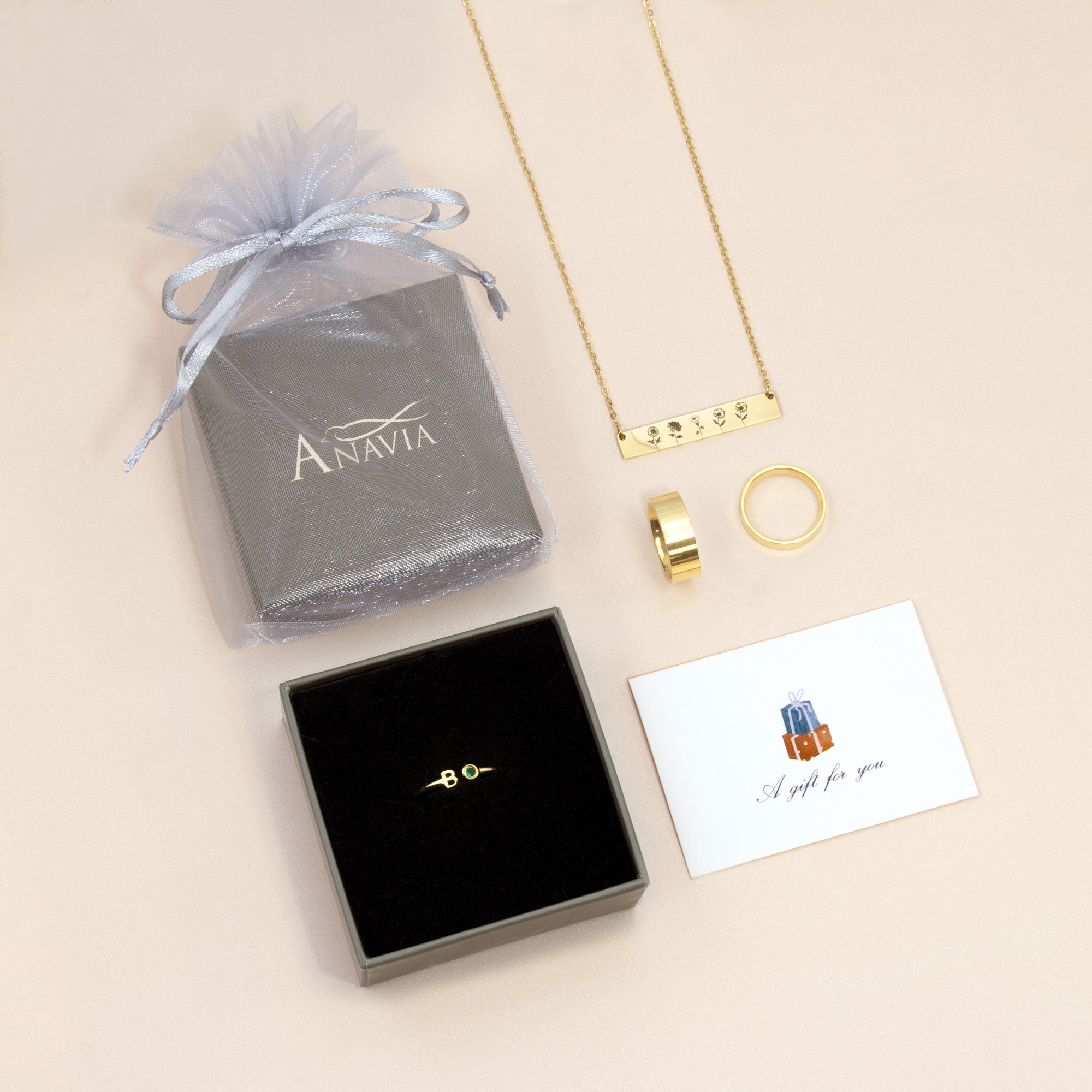 Parallel Initial Birthstone Ring