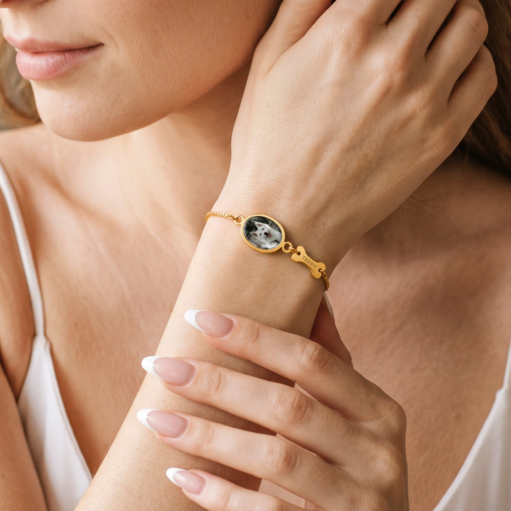 Oval Resin Photo Bracelet with Glass Dome Cab