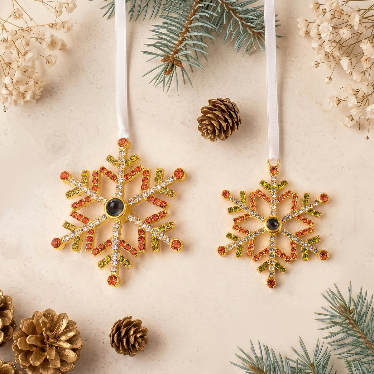 Colorful Rhinestone Snowflake Photo Projection Christmas Ornament