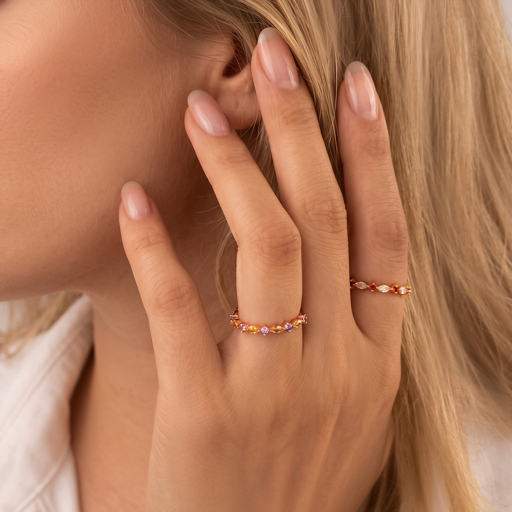 Personalized Marquise and Round Birthstone Ring