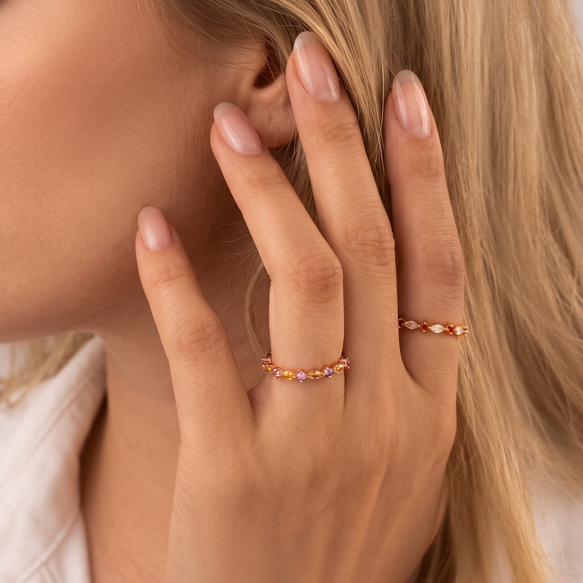 Personalized Marquise and Round Birthstone Ring