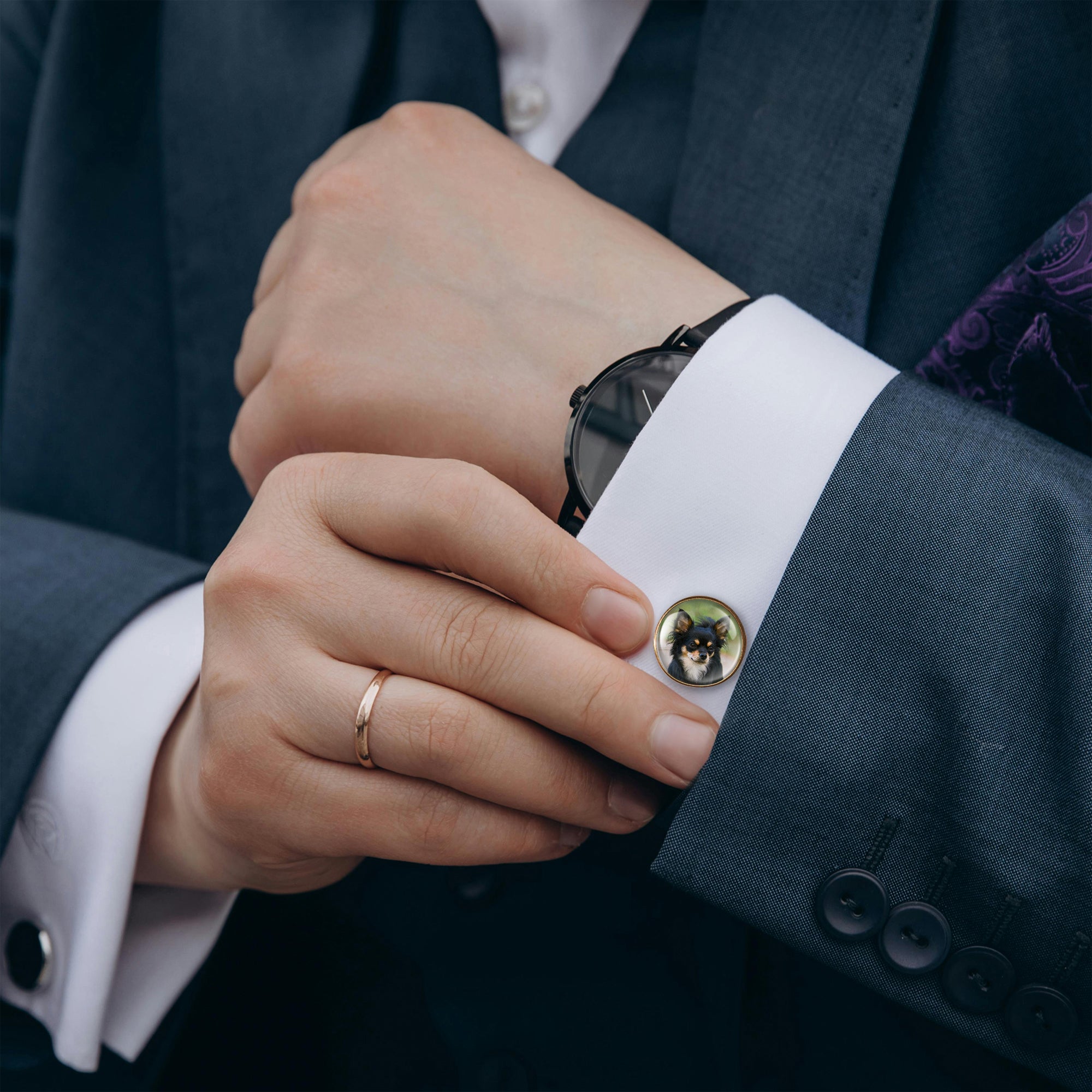 Round Photo Cufflinks with Glass Dome Cab