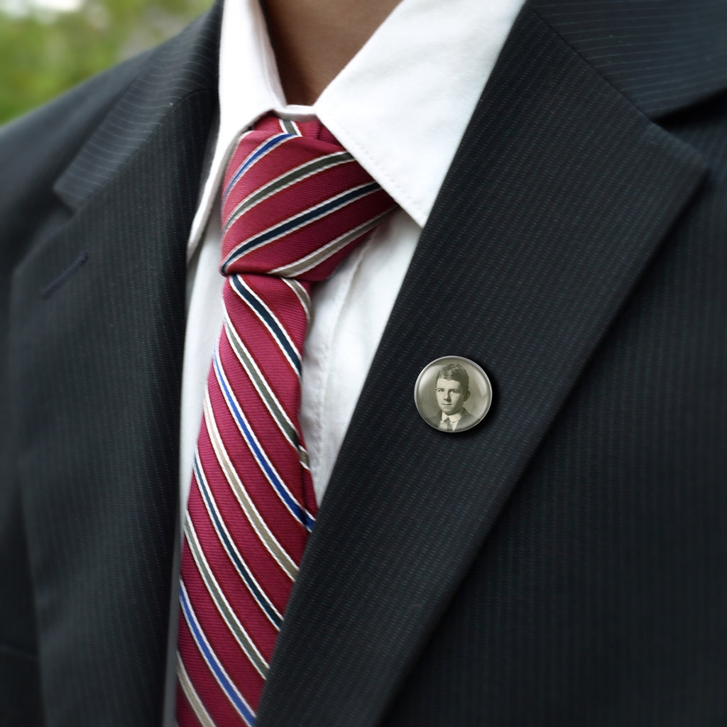 Personalized Round Wedding Photo Charm Pin