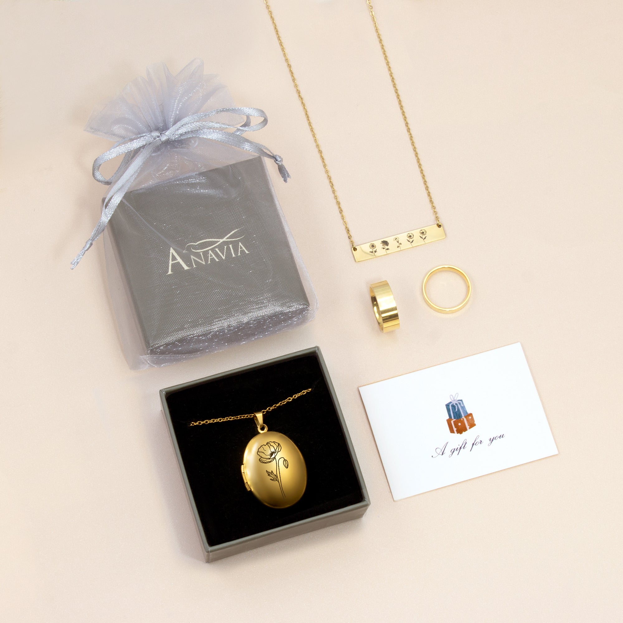 Oval Birth Flower Photo Locket Necklace