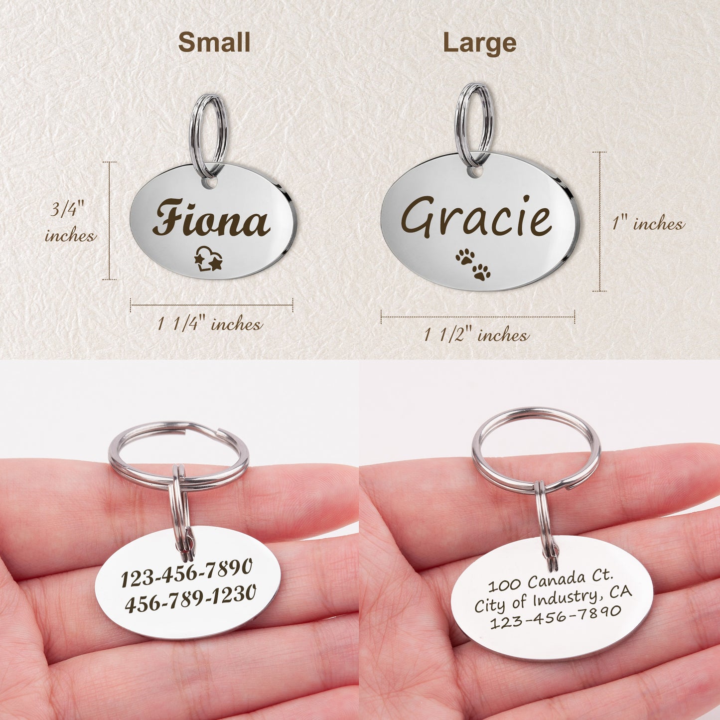 Custom Horizontal Oval Shaped Pet ID Dog Tag