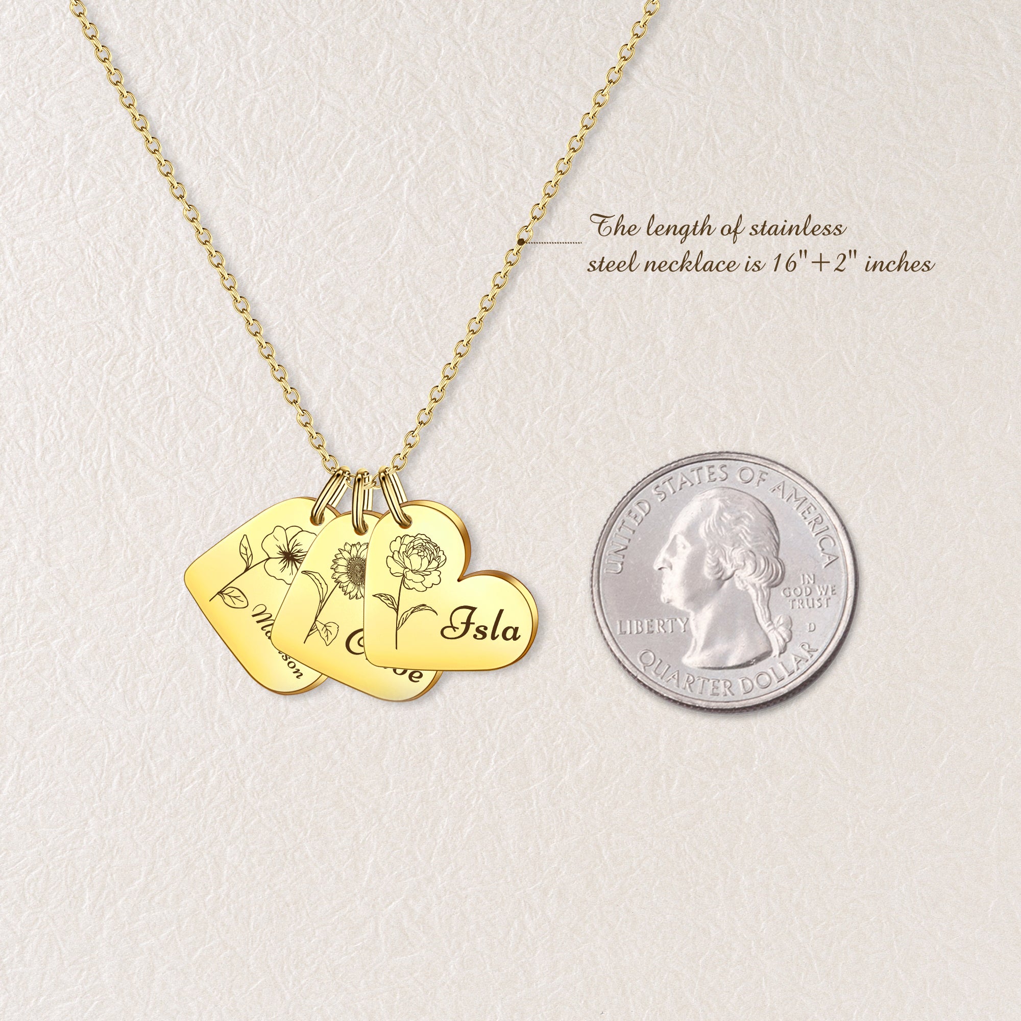 Personalized Mini Heart Text and Birth Flower Necklace