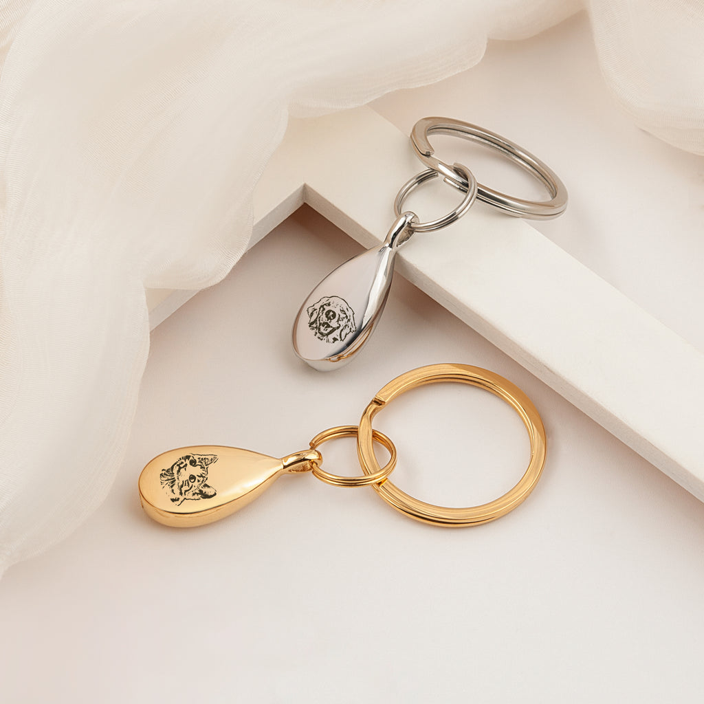 Teardrop Pet Portrait Memorial Ashes Holder Key Chain