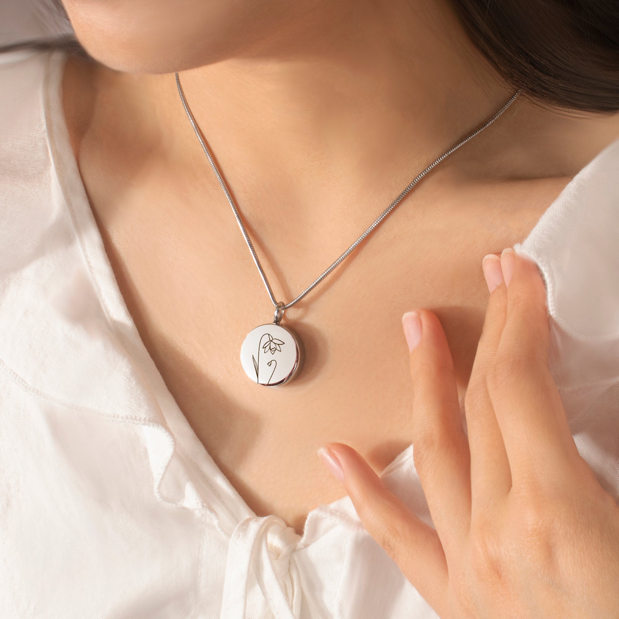 Classic Round Birth Flower Memorial Necklace